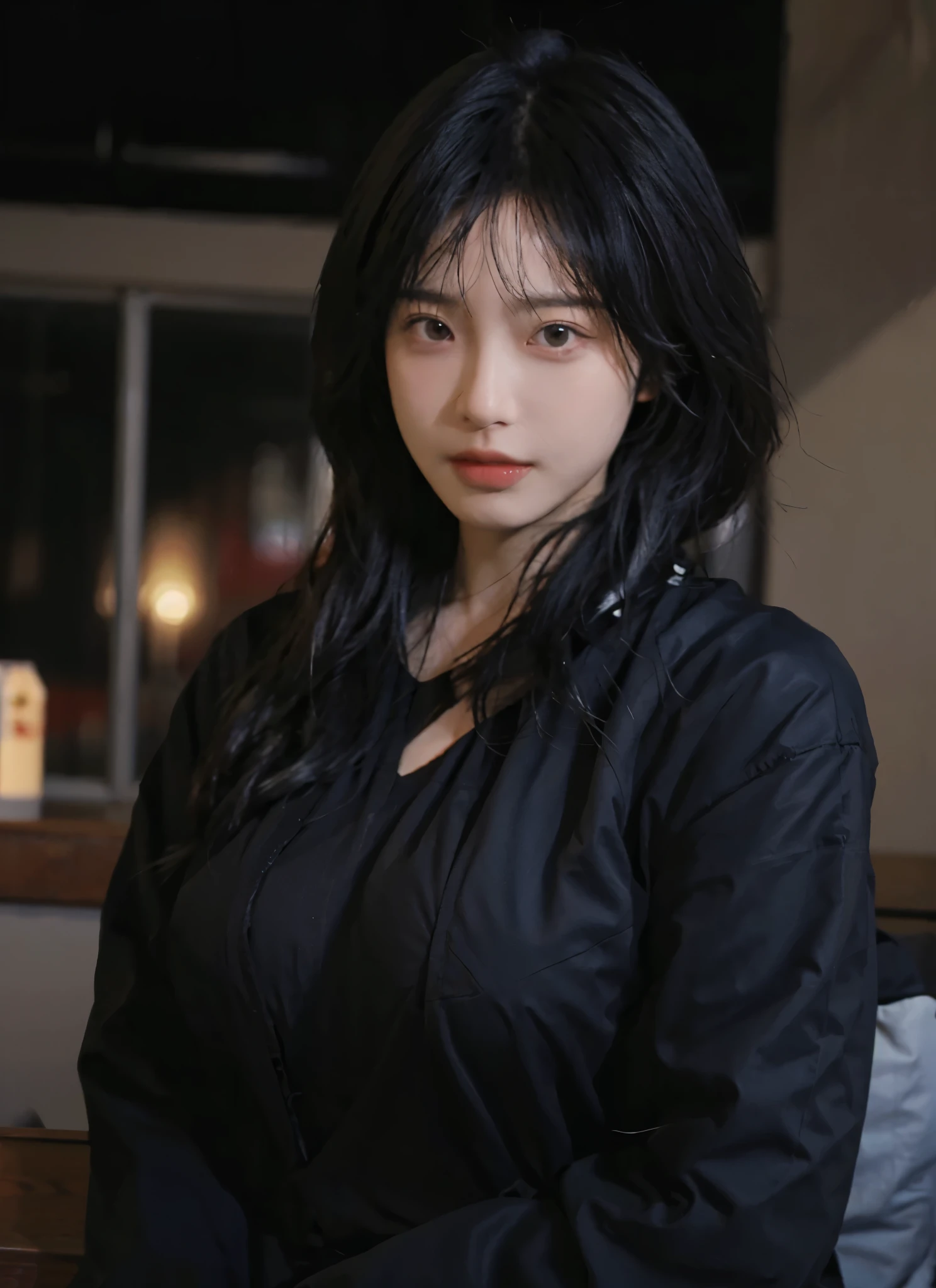 最OK质量,masterpiece,ultra high resolution,(lifelike:1.4),1 girl,Sexy,(Open a black coat:1.2),(OK:1.2),(Big breasts:1.3),(Upper body:1.4)