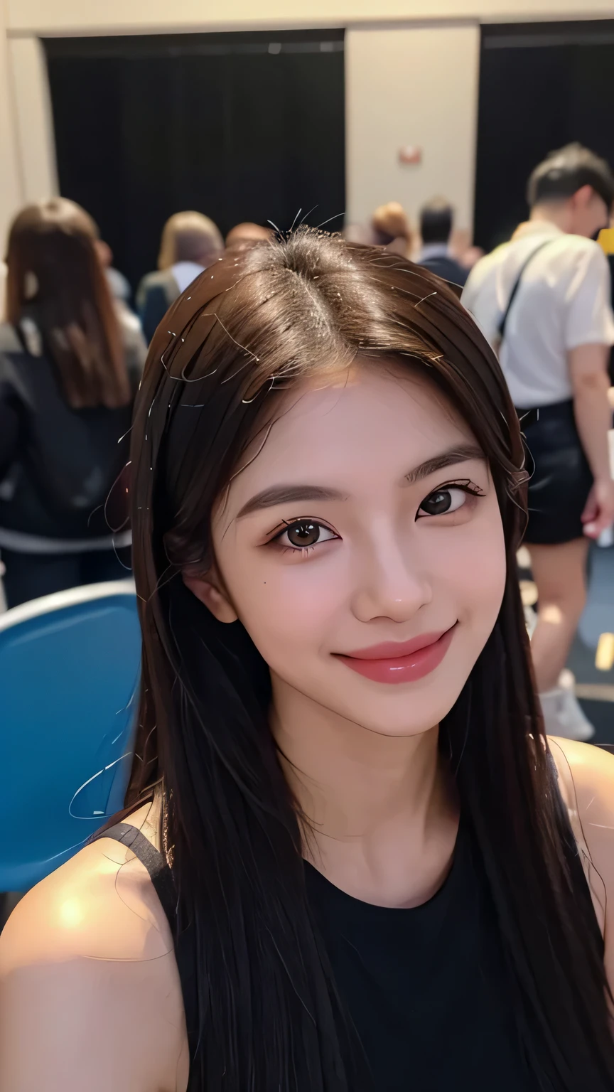 smiling woman with a smile on her face at a convention, valentina remenar, cindy avelino, basia tran, she is smiling, jossi of blackpink, portrait sophie mudd, jia, very slightly smiling, very pretty face, slight cute smile, daverapoza, nice face, kiko mizuhara, nivanh chanthara