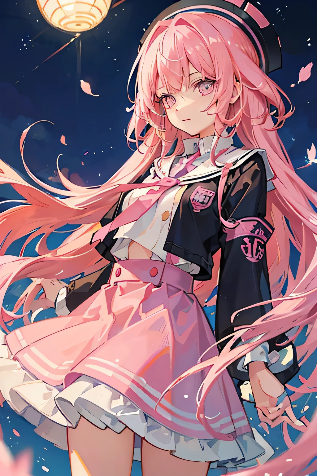 pink hair long hair university uniform gentle expression My eyes are sparkling