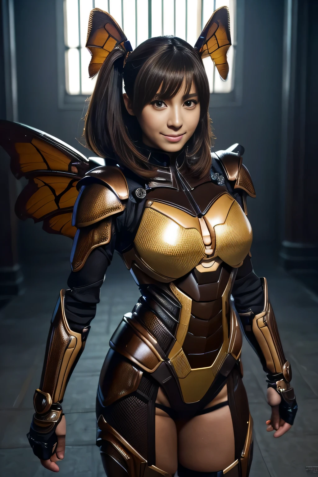 (High resolution,masterpiece,highest quality,Very detailed CG, anime, official art:1.4), realistic, photograph, amazing detail, everything is complicated, shiny and glossy,Amazing number of layers, 8K wallpaper, 3D, sketch, cute, figure,( alone:1.4), perfect female proportions,villain&#39;s daughter, (Fusion of dark brown cockroach and lady:1.4), (brown cockroach woman:1.2), (brown cockroach woman:1.2), (Fusion:1.2), (alone:1.4), (evil smile:1.2), muscular, abs, (Cockroach brown exoskeleton bio insect suit:1.4), (Cockroach brown exoskeleton bio insect armor:1.2), (brown transparent cockroach feathers:1.4), (Antennae of brown cockroaches:1.3),