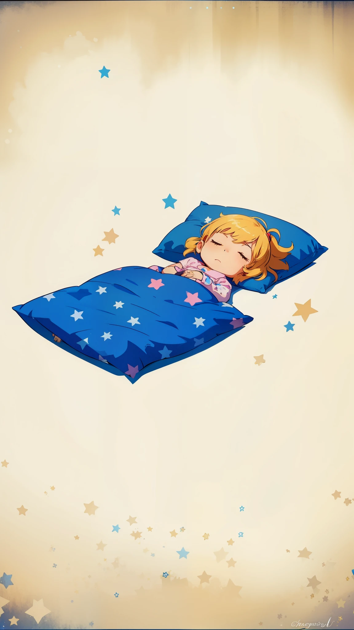 cartoon girl sleeping in a blue pillow with stars on it, sleeping, good night, night time, sleep, sleepy feeling, sleepy, asleep, child, night-time, night - time, .. if only i could sleep, night!, Sweet dream, calm mood, morning time, at night time, late night, snoring, happily tired, stand up