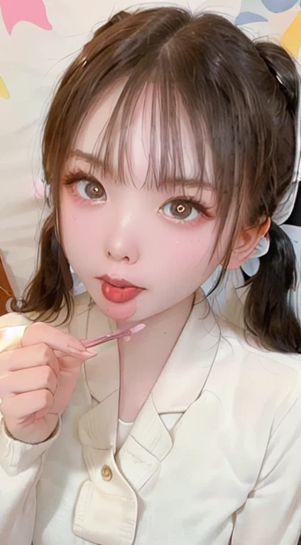 (highest resolution, clear_Image 1.2) 、(Beautiful girl with golden ratio face)、(18 year old girl)、(very vivid eyes、wolf eyes 1.2)、wonderful, (((twin tails)))、(((ＢCup Chest)))、table top, high detail, lip gloss、very beautiful girl、 alone, beautiful girl like a model、(long sleeve sailor suit、pleated scarf super detailed, beautiful and fine eyes, beautifully detailed nose,((((tongue licking)))、(((Tongue sticking out wide)))、(((wide tongue)))