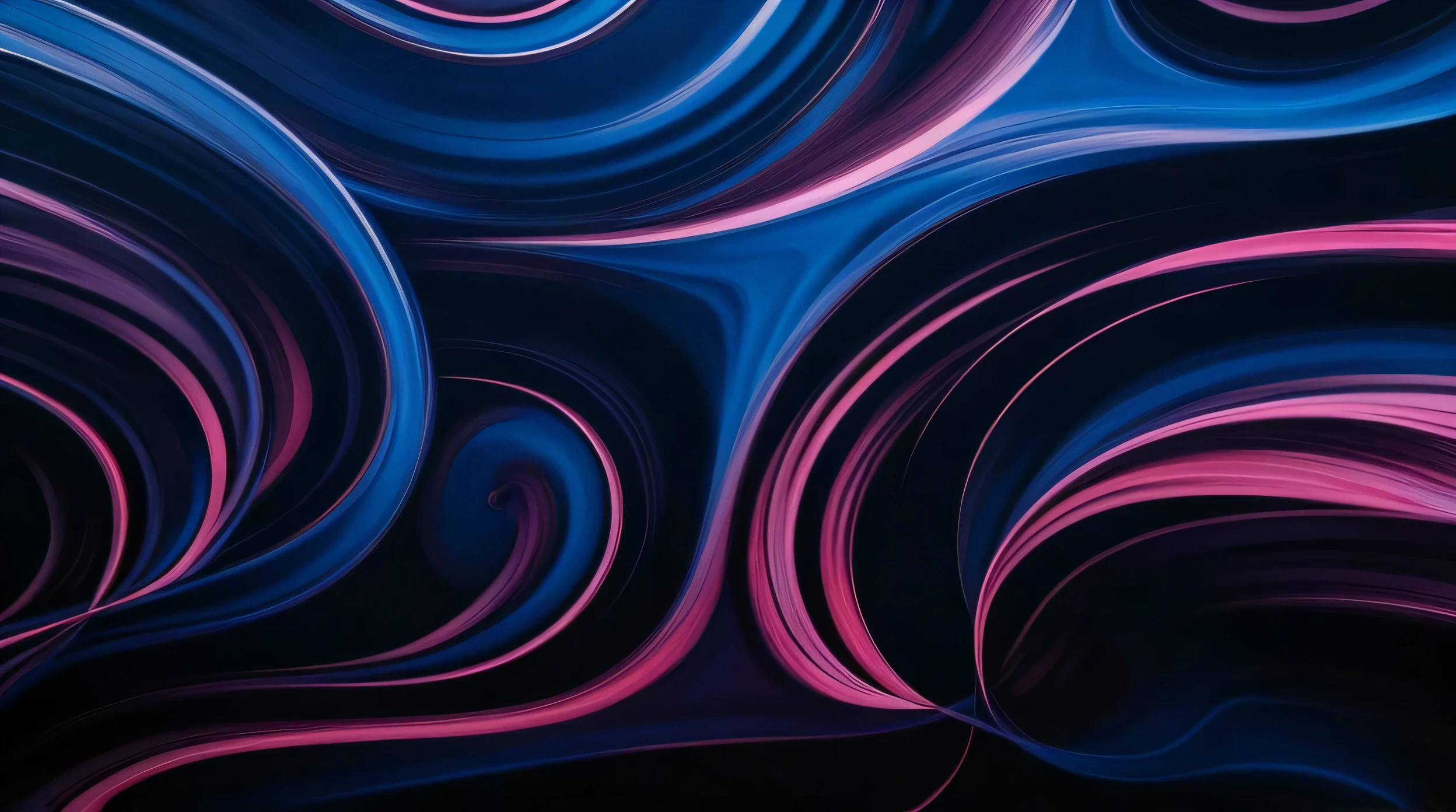 abstract painting of a blue and pink swirl with a black background,