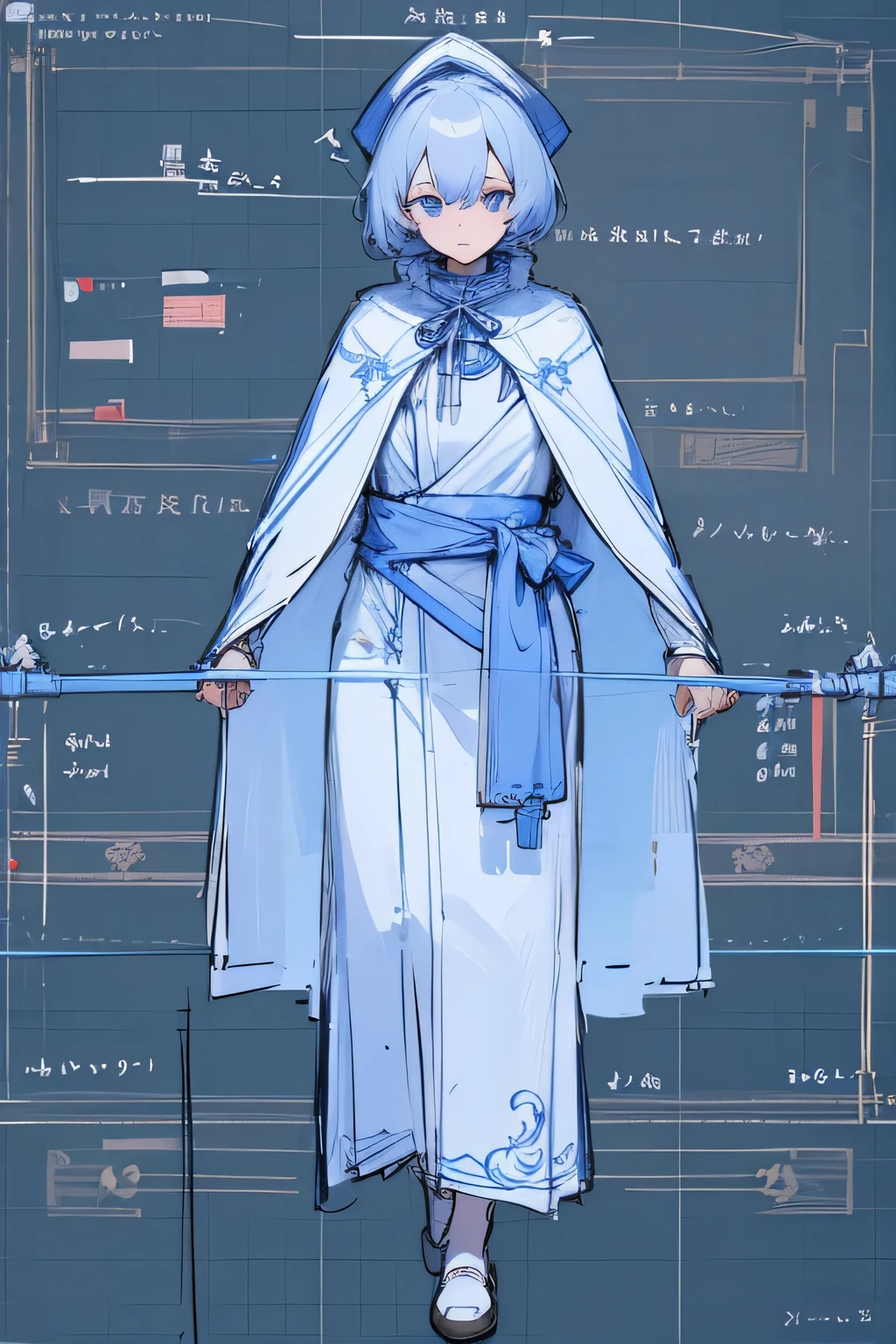 Smart Fabric for Temperature Regulation Detailed Blueprint. Use sketch for art style, draw only the cloth blueprint. The cloth must be in robe style