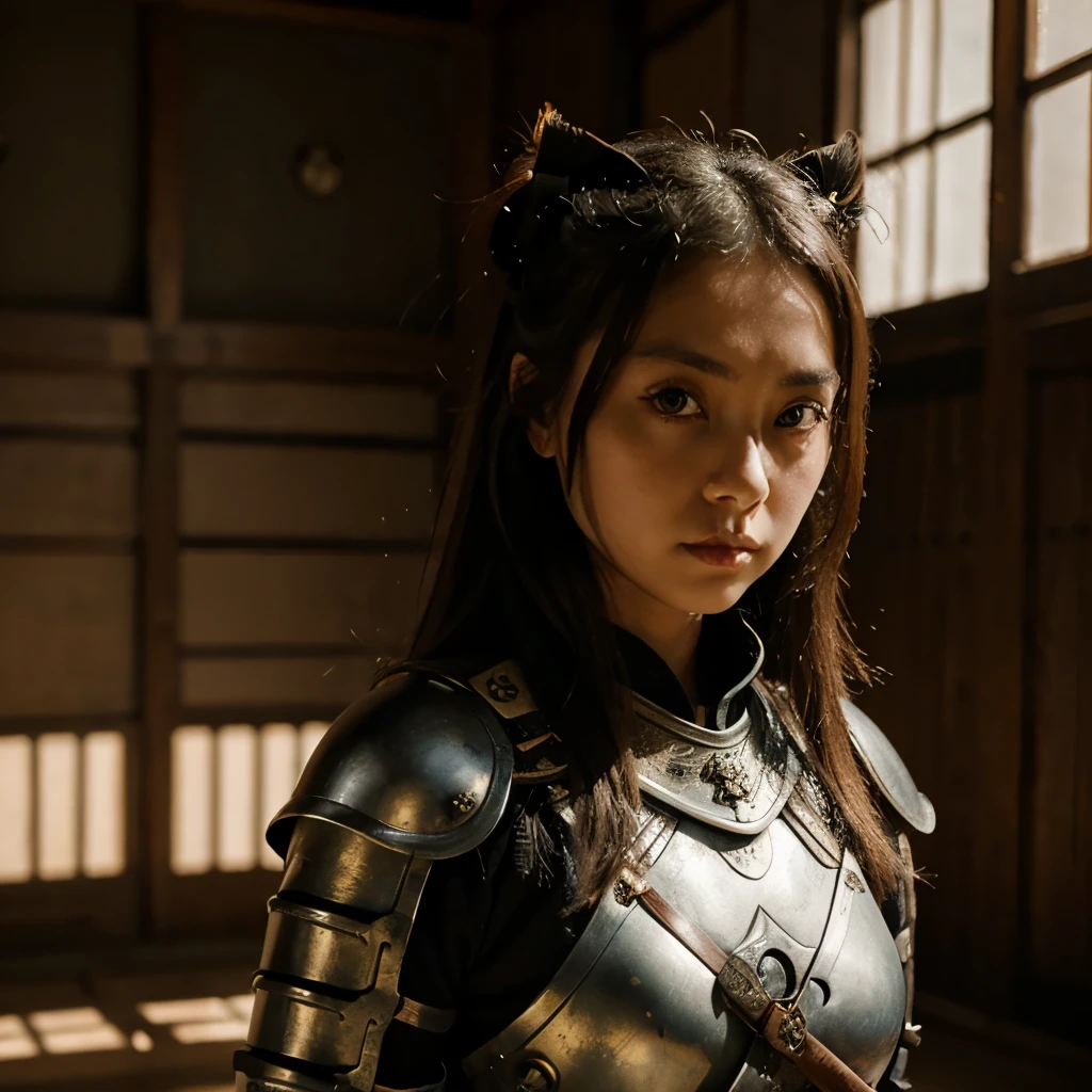girls samurai, metal armor, with big eyes