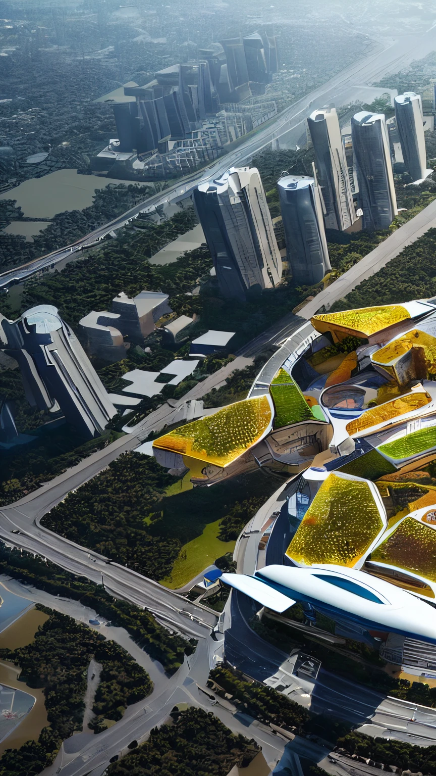 aerial view of a megalopol city , a flying taxi spaceship, high buildings, futuristic city,completing the stable diffusion of serenity and contentment,masterpiece, best