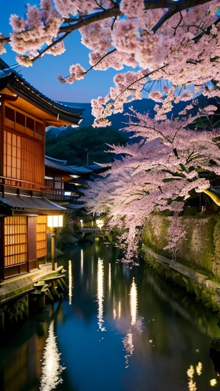  Japan at nightの街で, Japan at night, Kyoto japan setting, cherry blossomsの木, Happy!!!, Brilliant!!, cherry blossomsの木, cherry blossoms, green々としたcherry blossoms, Spring evening, Kyoto