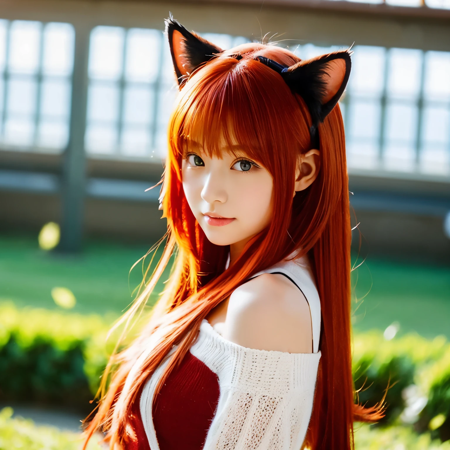 Red hair、Cat ear、tail、beautiful girl