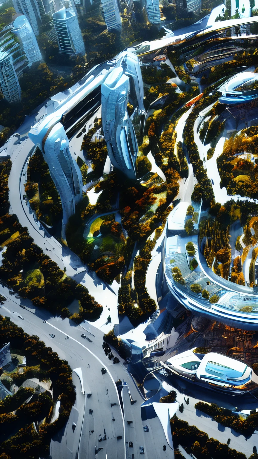 aerial view of a megalopol city , a flying taxi spaceship, high buildings, futuristic city,completing the stable diffusion of serenity and contentment,masterpiece, best