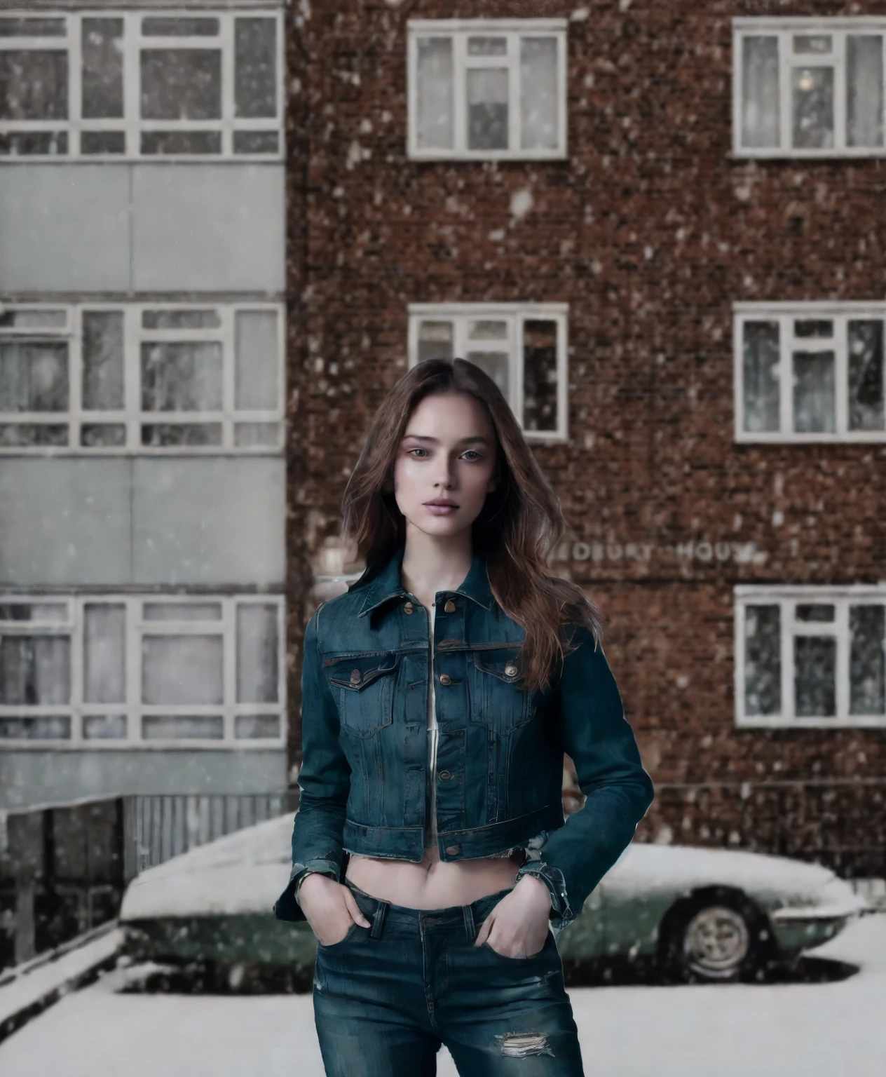 brick wall、brown hair、japanese model