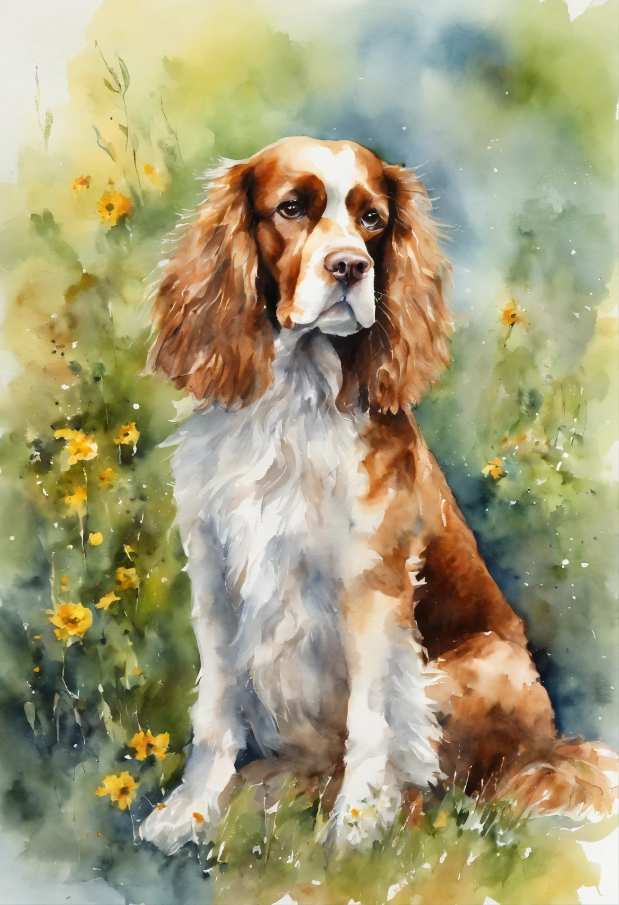 Ellie, dog breed спрингер spaniel, Sun, Vesna, March, heavens, clouds