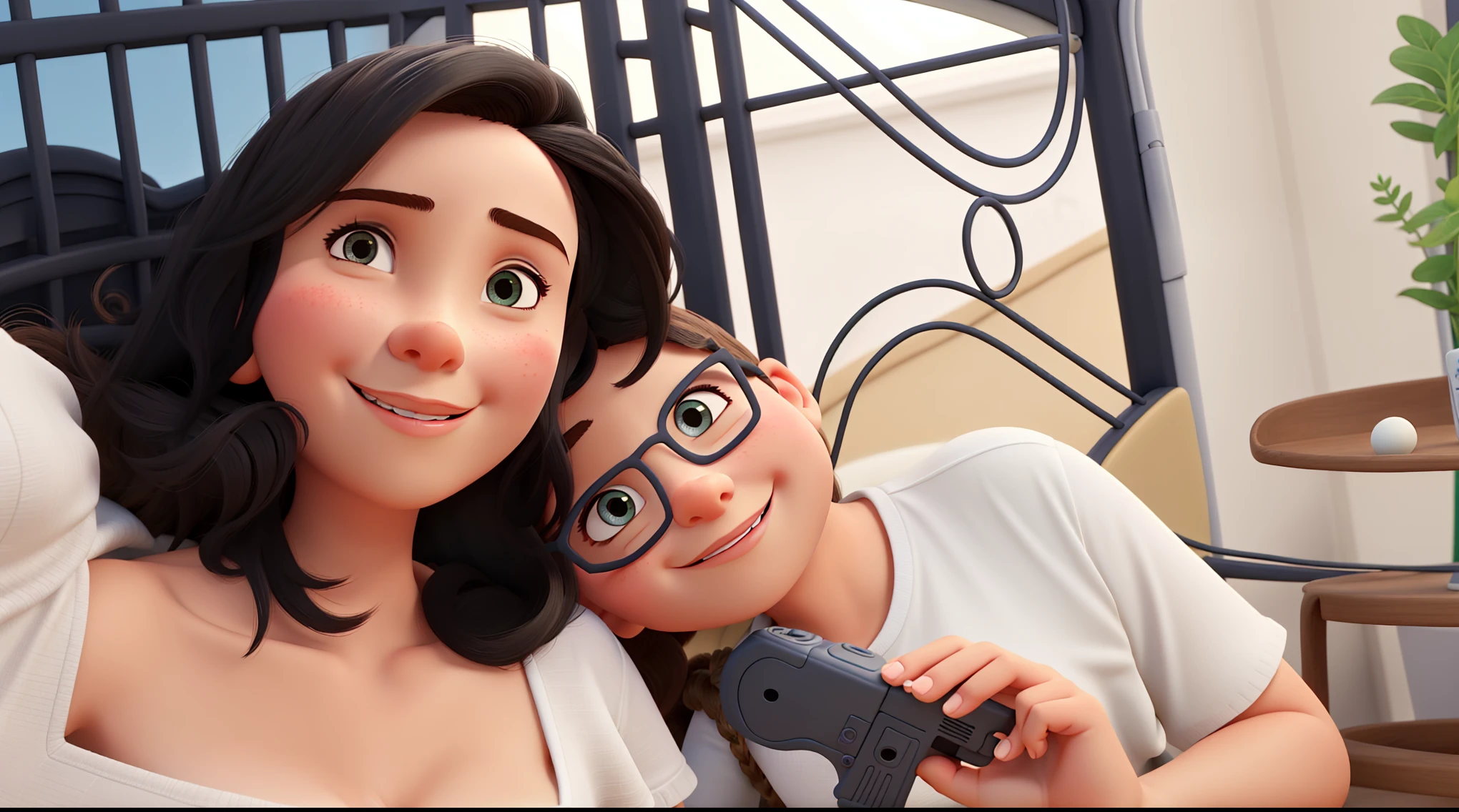 Uma mulher e um menino estilo disney pixar, alta qualidade, melhor qualidade