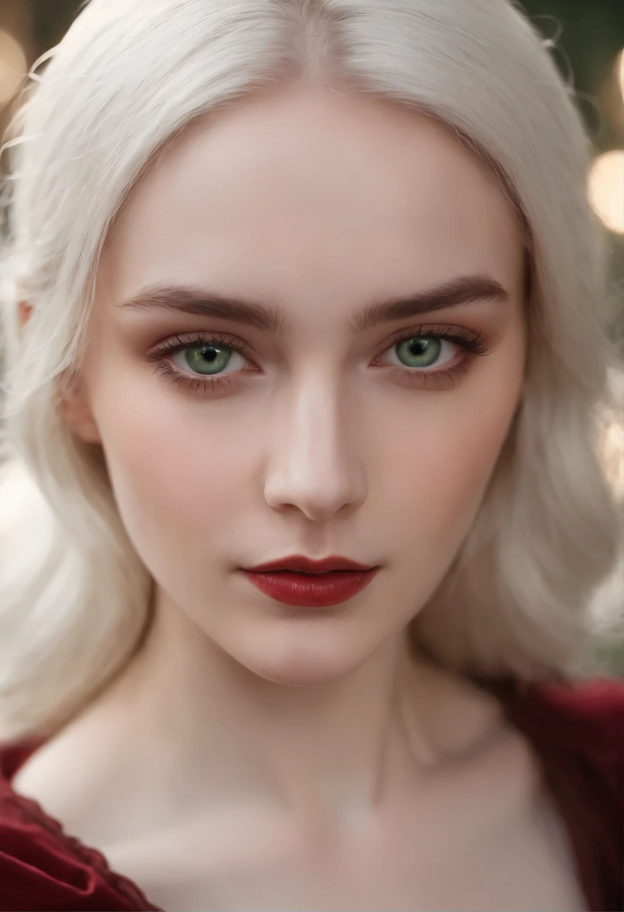 (((a deep reddish wound crosses her left cheek))) fair complexion, woman around 19 years old, natural white hair, distinctive green eyes, wearing kohl, slender and graceful, beautiful, candlelight in a medieval setting, ultra sharp focus, realistic shot, medieval female clothes, tetradic colors (scar:1.4)