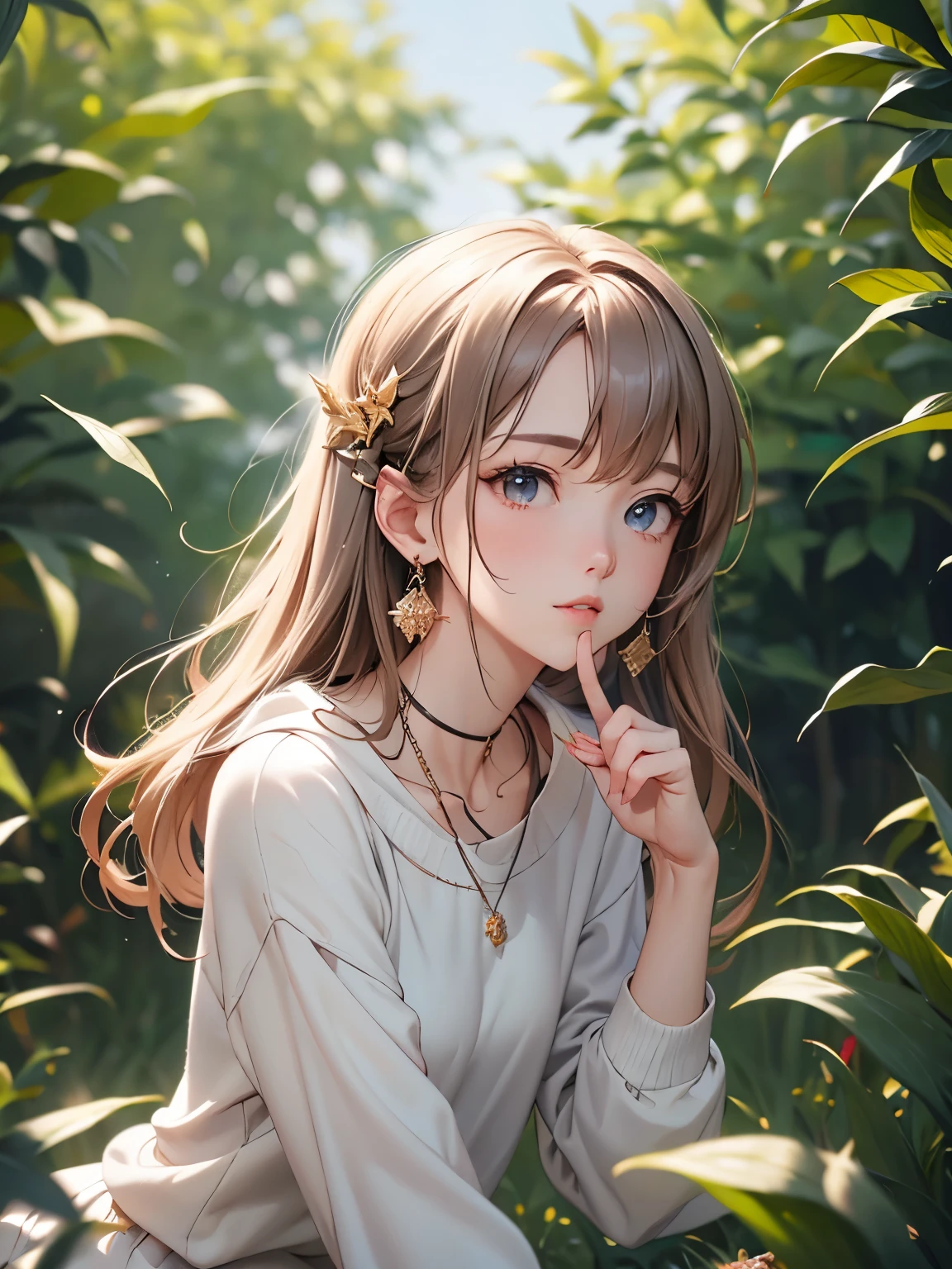 ((Biologically correct number of limbs))、((natural finger shape))、((full body shot, Full body photo including face、head to toe photo))、standing position、[NSFW]、4K、masterpiece、((focus on the face))、((Symmetrical facial features))、Eyes of minute description、Beautiful woman、outstanding style、beautiful clavicle、beautiful legs、slender body、(small ass、thin thighs）、(high heels）、Detailed depiction of faces、small earrings、necklace、Low - Angle、(upper body sweatshirt、lower body skirt）、Holiday morning park scenery、