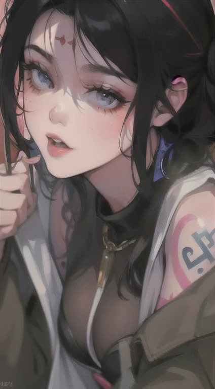 anime girl with a tattoo on her arm and a tattoo on her arm, demon slayer rui fanart, guweiz, artwork in the style of guweiz, kuvshinov ilya, detailed portrait of anime girl, anime vibes, ilya kuvshinov. 4 k, kuvshinov, ahegao, seductive anime girl, painted in anime painter studio