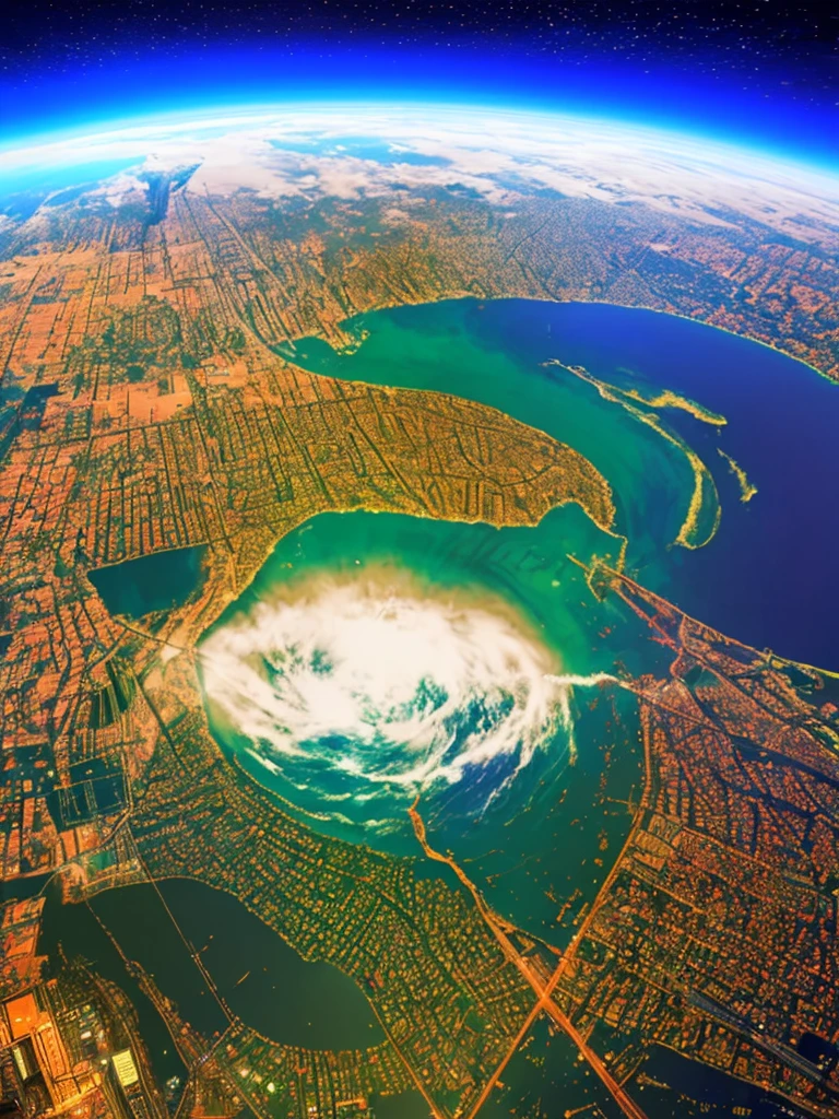 ((aerial view: 1.5, aerial view: 1.5)), ((view from space: 1.6, of planet Earth at thousands of km epic: 1.6), (hyper detailed: 1.3), ((a beautiful landscape of the land: 1.5)), ((Imaginative scene)), ((meticulously detailed: 1.3)), ((best quality) ), ((masterpiece)), 3D, , (((sunset:1.2))) , (photorealistic:1.4) , ((aerial view:1.5,top view:1.5)), ((Film lighting: 1.2)), 32k.