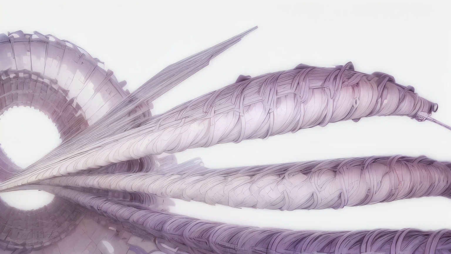 ((Masterpiece)), (Anime:1.3), ((best quality)), (abstract art:1.5), (High Definition), (pale purple), wide shot, (double helical structure;1.5), (simple white background:1.6), cityscape, (Beautiful), (Slightly grotesque atmosphere),