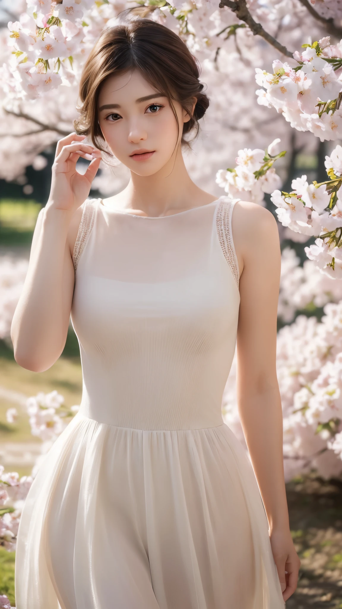 a close up of a woman in a white dress standing in a park, lovely woman, a cute young woman, cute elegant pose, gorgeous chinese model, elegant japanese woman, a beautiful woman in white, wearing white silk, loli in dress, white silky outfit, chiho, dressed in a beautiful white, japanese model