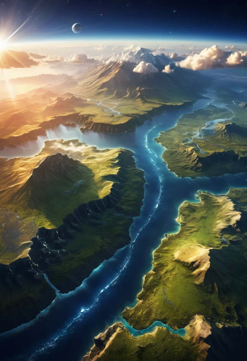 ((aerial view: 1.5, aerial view: 1.5)), ((view from space: 1.6, from planet Earth thousands of km away you can see the epic American continent: 1.6), (hyper detailed: 1.3), (( a beautiful landscape of the earth: 1.5)), ((Imaginative scene)), ((meticulously detailed: 1.3)), ((best quality) ), ((masterpiece)), 3D, , (((sunset :1.2))), (photorealistic:1.4) , ((aerial view:1.5, overhead view:1.5)), ((Film lighting: 1,2)), 32k.