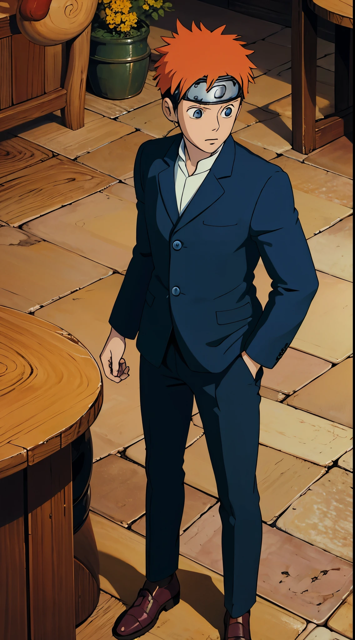 Uzumaki Naruto, in cafe, dressed blazer, perfect eyes, five finger, solid face.