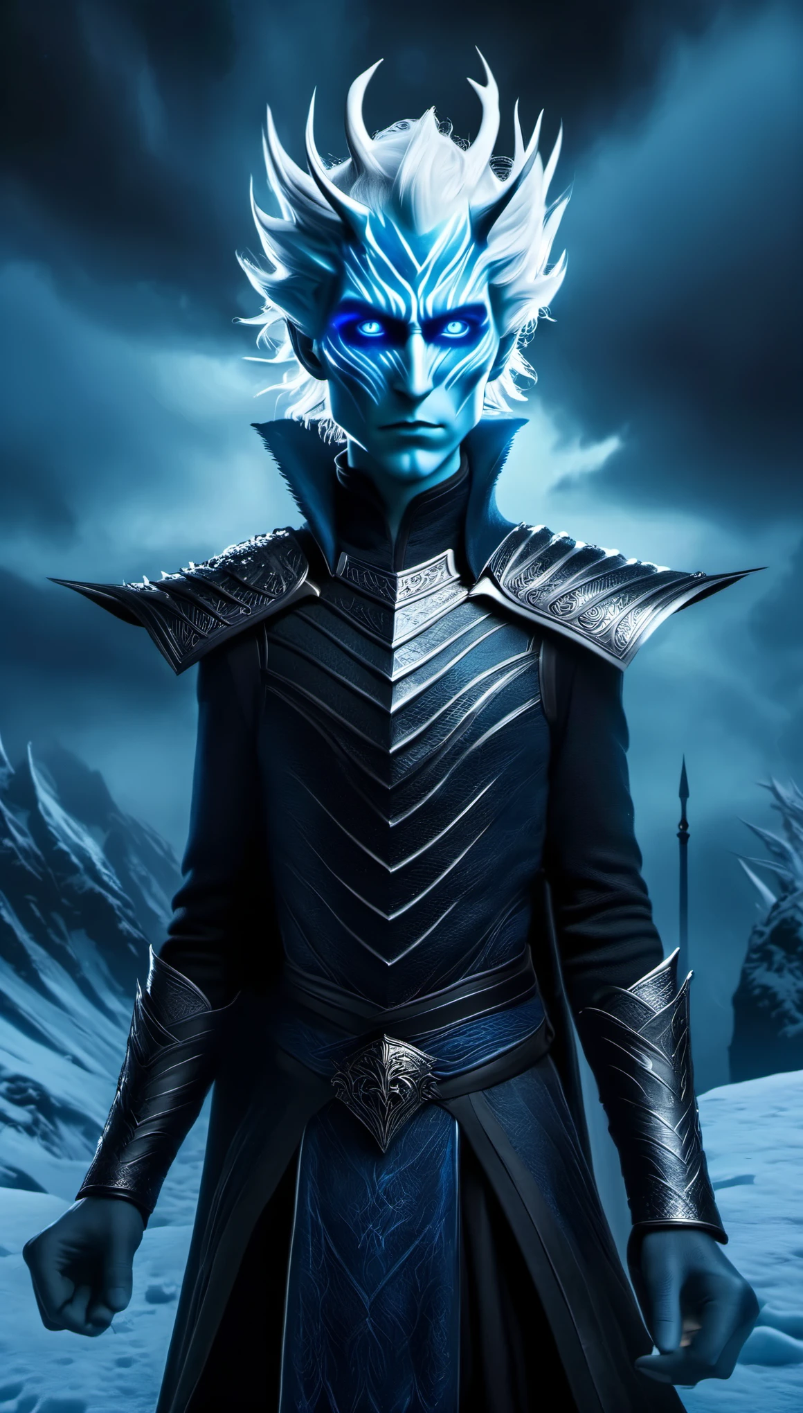 The appearance of the Night King is very unique。His face is like a withered bone，Gives people a dead and cold feeling。His figure is like a long sword，Tall and straight，Revealing a kind of majesty and strength。His skin is whiter than milk，In stark contrast to his overall image。
The Night King&#39;s eyes are deep blue，Burning coldly like black ice，It gives an unfathomable feeling。There was a kind of coldness and cruelty in his eyes，Let people。His armor suddenly turns as white as fresh snow as he moves，Suddenly dark as a long night，Like the ever-changing night sky。The armor is dotted with the deep gray-green of the foreseems to be telling his mystery and power。
The weapon in the Night King&#39;s hand emits a strange faint blue light，A light that seems to shine in the darkness。In a fight，His weapons make sounds like animal wails that exceed the limits of human hearing.，Let people心生恐惧。When the Night King Meets His Nemesis Dragonglass，He will bleed blue blood，This is one of his unique physical characteristics。