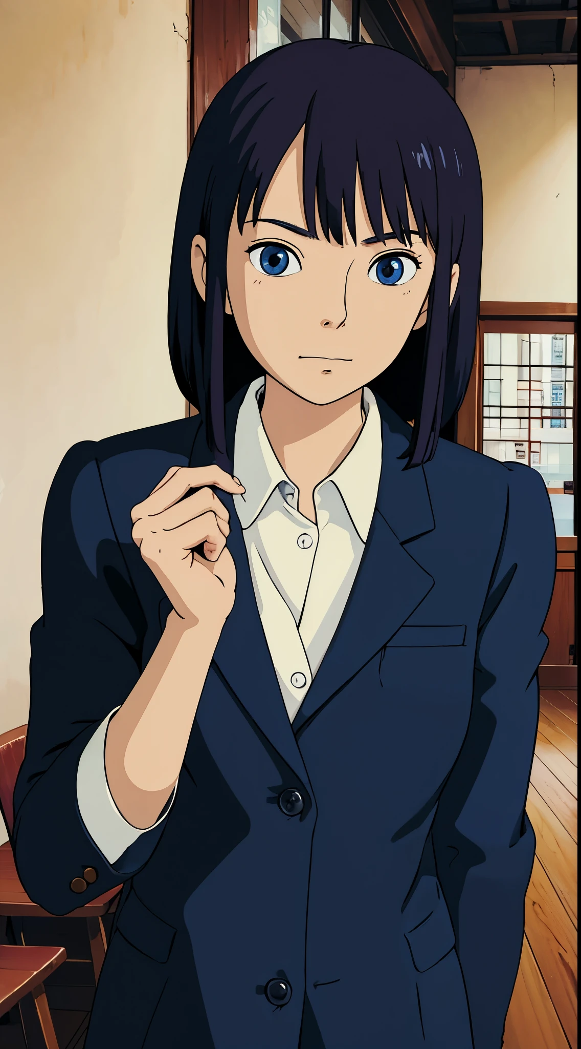 Ichigo, in cafe, blazer, perfect eyes, five finger, solid face.