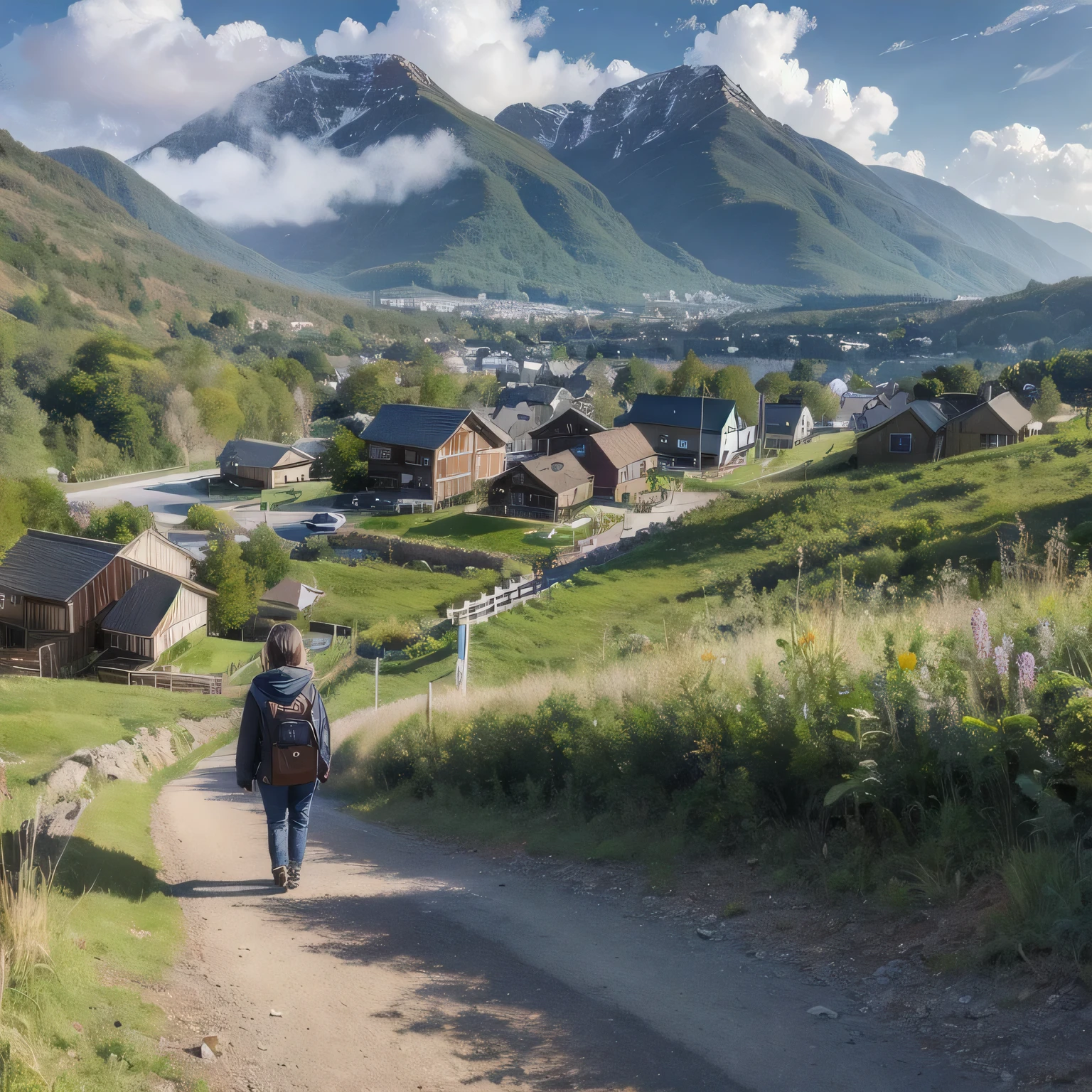 Rural scenery of Shiba Inu girl(((
A tall mountain)))