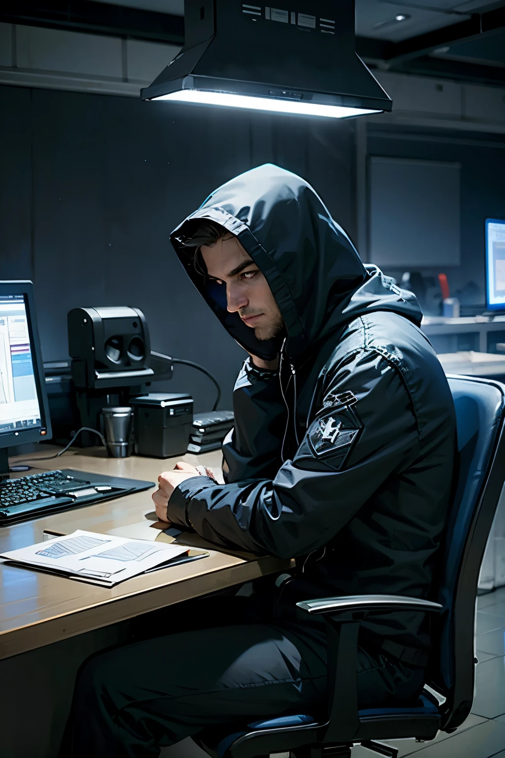 Ethical hacker sitting working on a computer