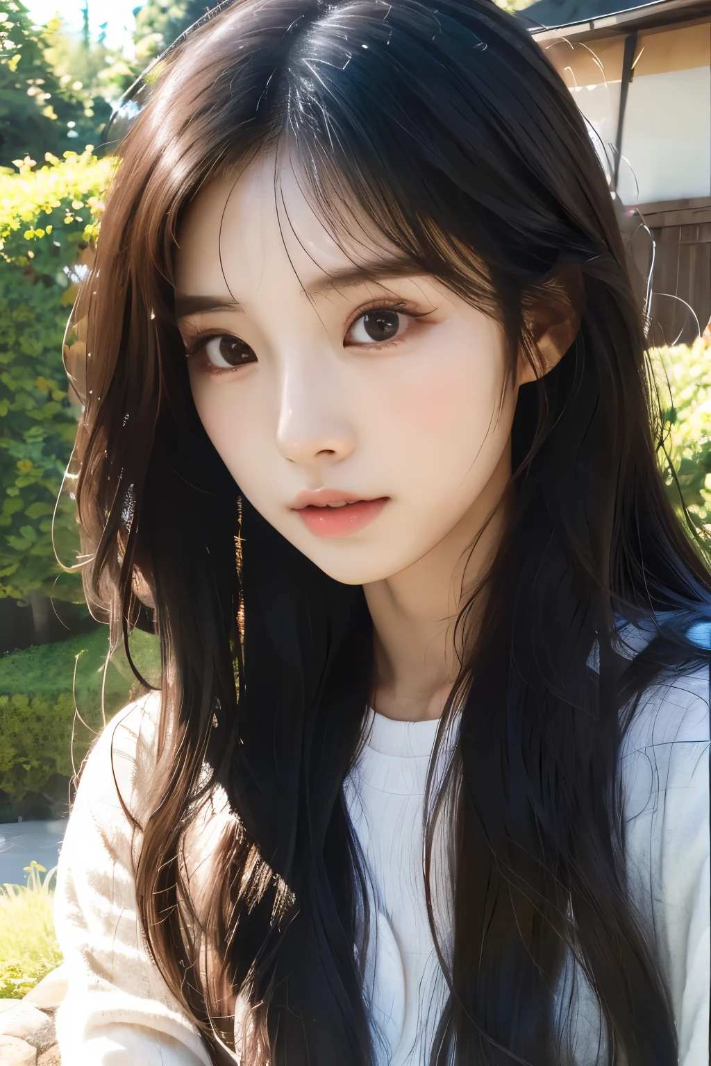 there is a woman with long hair wearing a Black shirt, ulzzang, korean girl, heonhwa choe, sakimichan, xintong chen, sun yunjoo, lee ji - eun, lee ji-eun, wenfei ye, jaeyeon nam, park ji-min, jinyoung shin, chiho, yun ling, gongbi