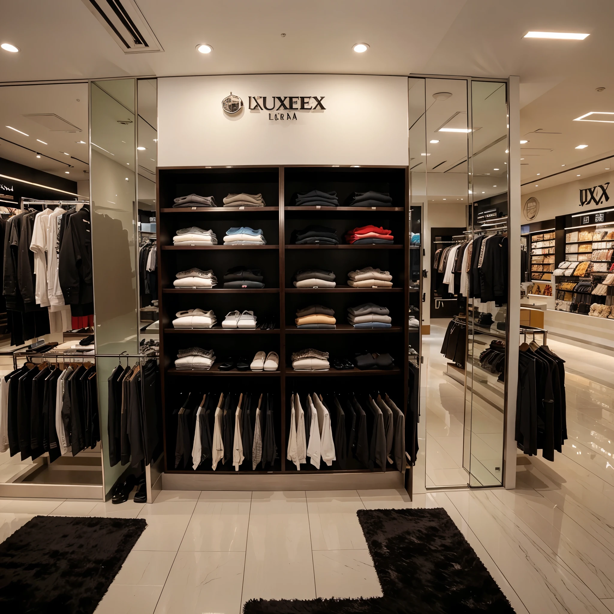 Uma loja de luxo que vende roupas caras (de grifes) em um shopping