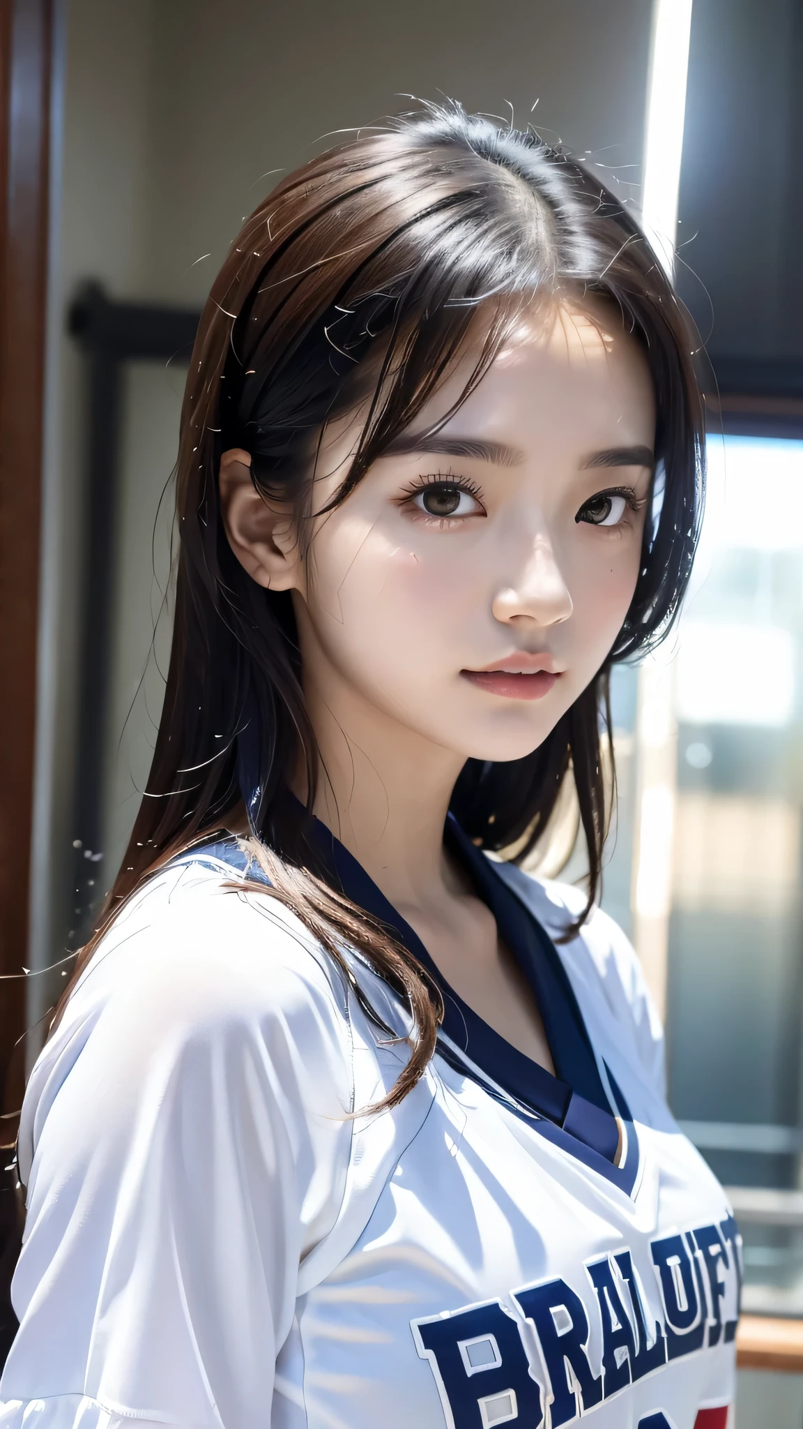 dressed、(フォトgenuine:1.4)、(surgenuine:1.4)、(genuine:1.3)、
(smoother lighting:1.05)、(映画の照明Improvement of quality:0.9)、32K、
1 girl、20 year old girl、genuineな照明、with backlight、facial light、ray tracing、(bright light:1.2)、(Improvement of quality:1.4)、
(最高品質のgenuineな質感の肌)、fine eyes、detailed face、
(tired, sleepy and satisfied:0.0)、close up of face、basketball uniform:1.3、
(Improve the atmosphere of the body line:1.1)、Glossy skin、actress、korean idol、Nogizaka Idol、fiery idol pose、Beautiful actress、A neat and clean woman、