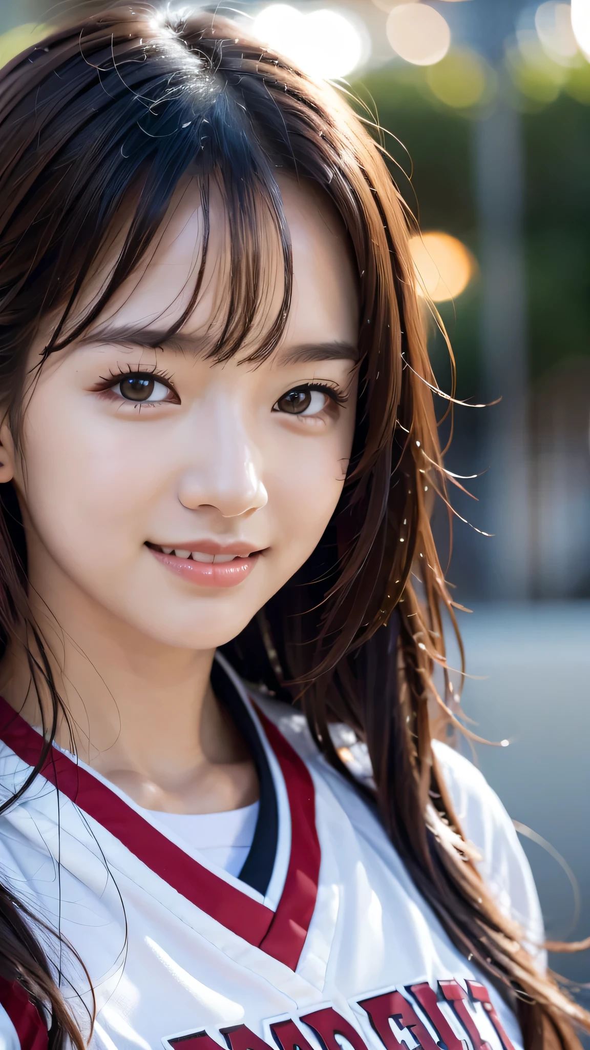 dressed、(フォトgenuine:1.4)、(surgenuine:1.4)、(genuine:1.3)、
(smoother lighting:1.05)、(映画の照明Improvement of quality:0.9)、32K、
1 girl、20 year old girl、genuineな照明、with backlight、facial light、ray tracing、(bright light:1.2)、(Improvement of quality:1.4)、
(最高品質のgenuineな質感の肌)、fine eyes、detailed face、
(tired, sleepy and satisfied:0.0)、close up of face、basketball uniform:1.3、
(Improve the atmosphere of the body line:1.1)、Glossy skin、actress、korean idol、Nogizaka Idol、fiery idol pose、Beautiful actress、A neat and clean woman、smile