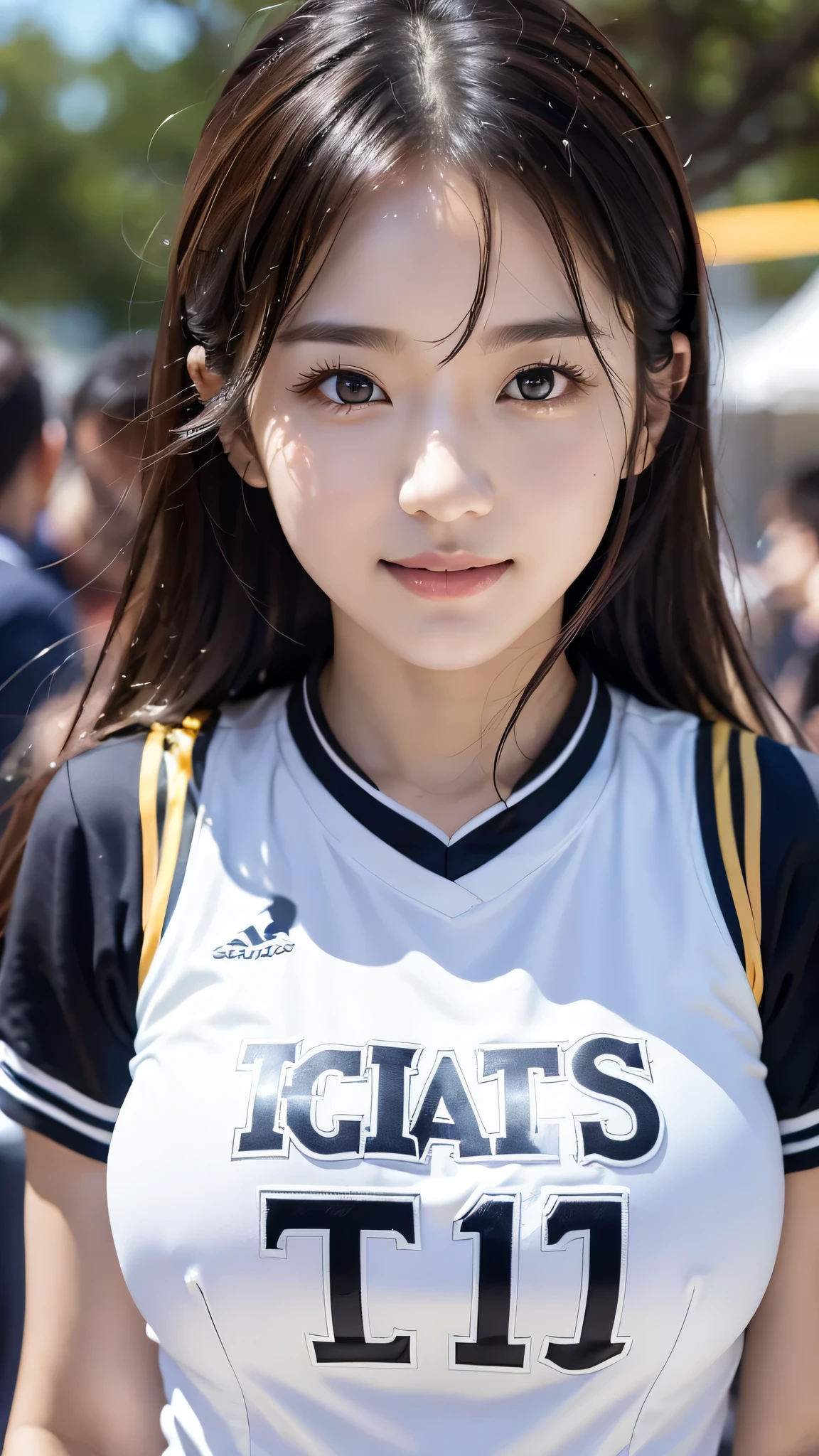 dressed、(フォトgenuine:1.4)、(surgenuine:1.4)、(genuine:1.3)、
(smoother lighting:1.05)、(映画の照明Improvement of quality:0.9)、32K、
1 girl、20 year old girl、genuineな照明、with backlight、facial light、ray tracing、(bright light:1.2)、(Improvement of quality:1.4)、
(最高品質のgenuineな質感の肌)、fine eyes、detailed face、
(tired, sleepy and satisfied:0.0)、close up of face、basketball uniform:1.3、
(Improve the atmosphere of the body line:1.1)、Glossy skin、actress、korean idol、Nogizaka Idol、fiery idol pose、Beautiful actress、A neat and clean woman、smile、big breasts