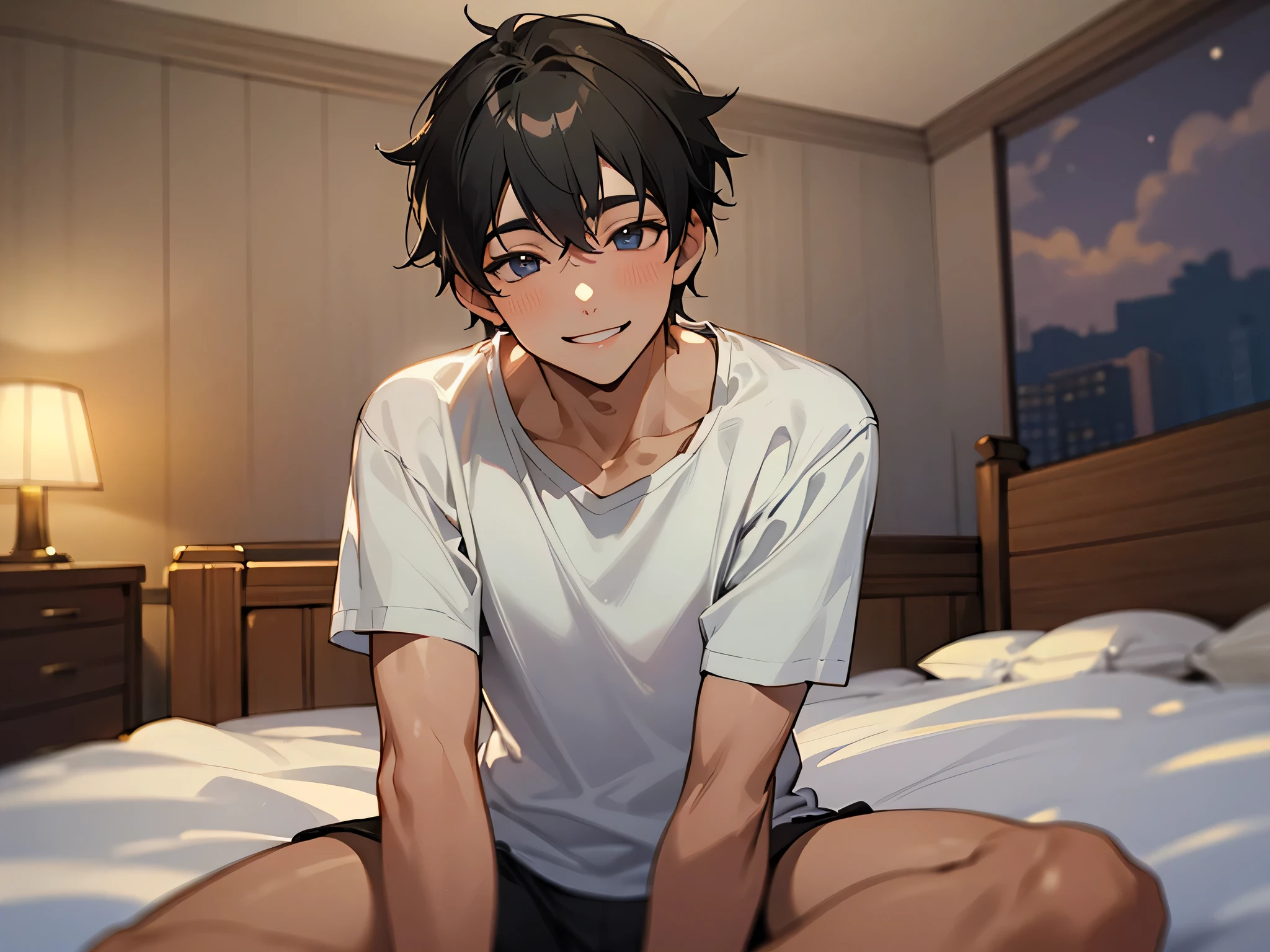 beautiful face,Shota , Completely naked,male couple , Two boys, child, 裸體躺在On the bed的男孩,front view , lying down, , Full body picture,Lick each other , On the bed, Blushing,