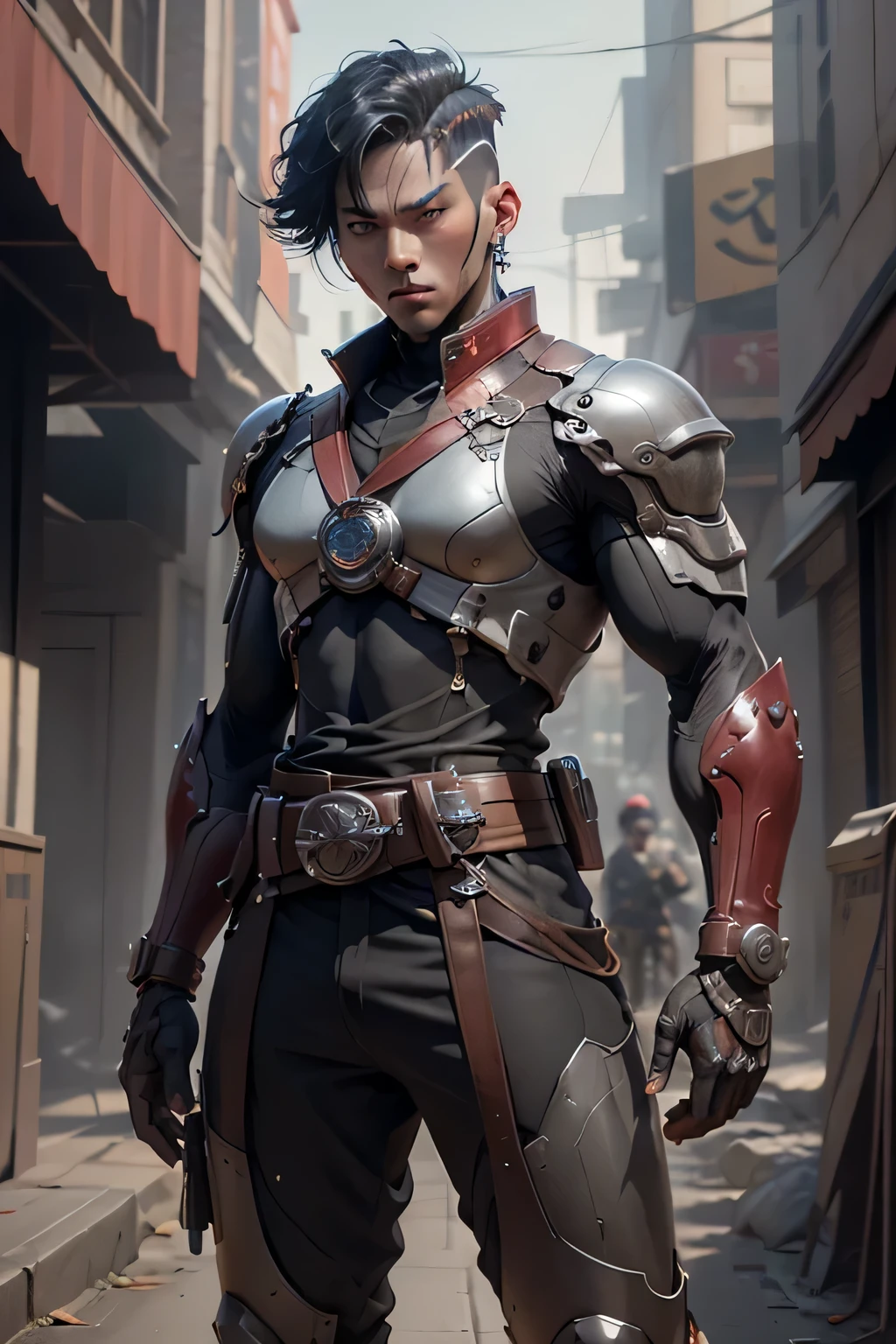 (best quality)), ((masterpiece)), (Very detailed: 1.3), 3d, symmetrical eyes, nature, trigger anime art style, whole body, human development report (high dynamic range), Ray tracing, NVIDIA RTX, super resolution, Unreal 5, subsurface scattering, PBR texture, post processing, Anisotropic filtering, depth of field, Maximum clarity and sharpness, Multi-layer textures, Specular and albedo mapping, surface coloring, Accurately simulate the interaction of light with materials, Perfect proportion, octane rendering, two-tone lighting, Low ISO, red balance, rule of thirds, Large aperture, 8K original, High efficiency sub-pixel, sub-pixel convolution, light particles, light scattering, Tyndall effect, whole body, Combat stance