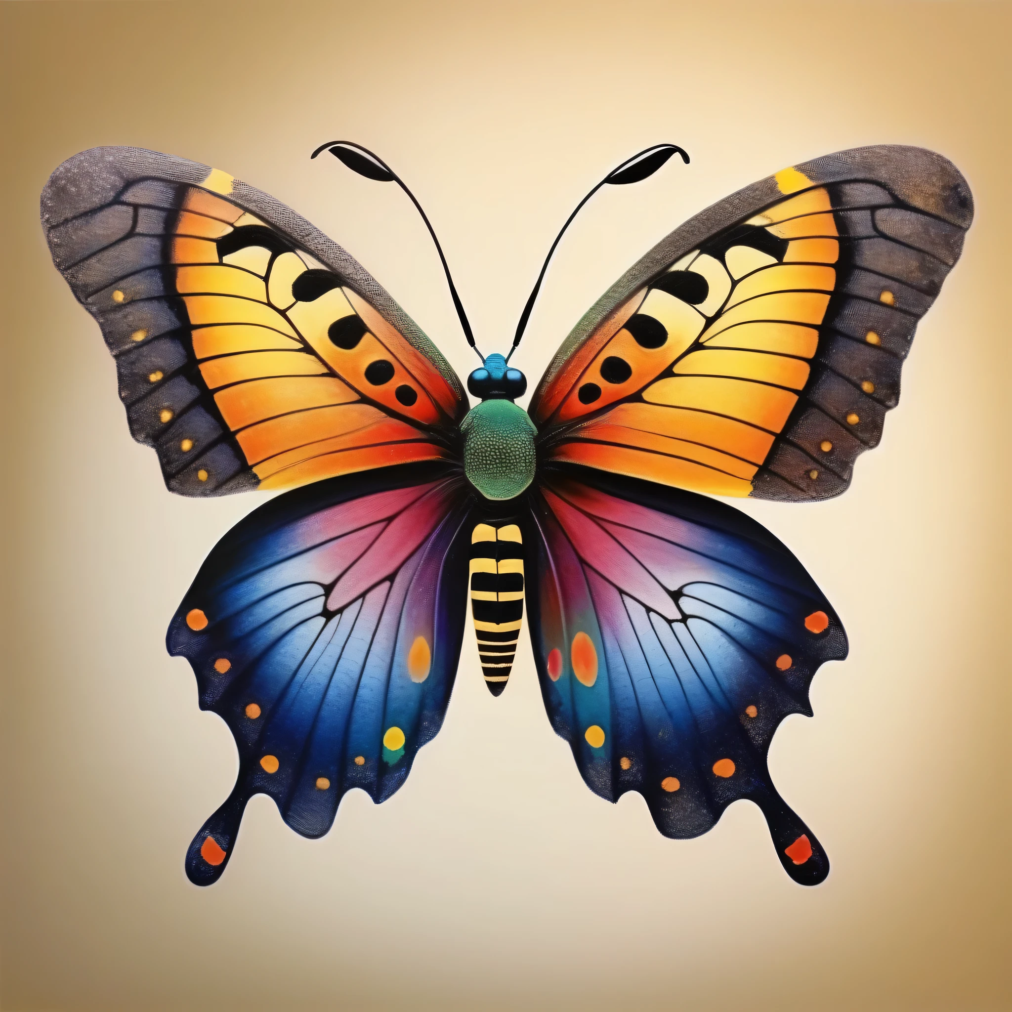 insect butterfly with dust-like scales covering its wings is color-coded to indicate the types of venom it has., melhor qualidade, obra de arte, em estilo de arte de pintura em tela