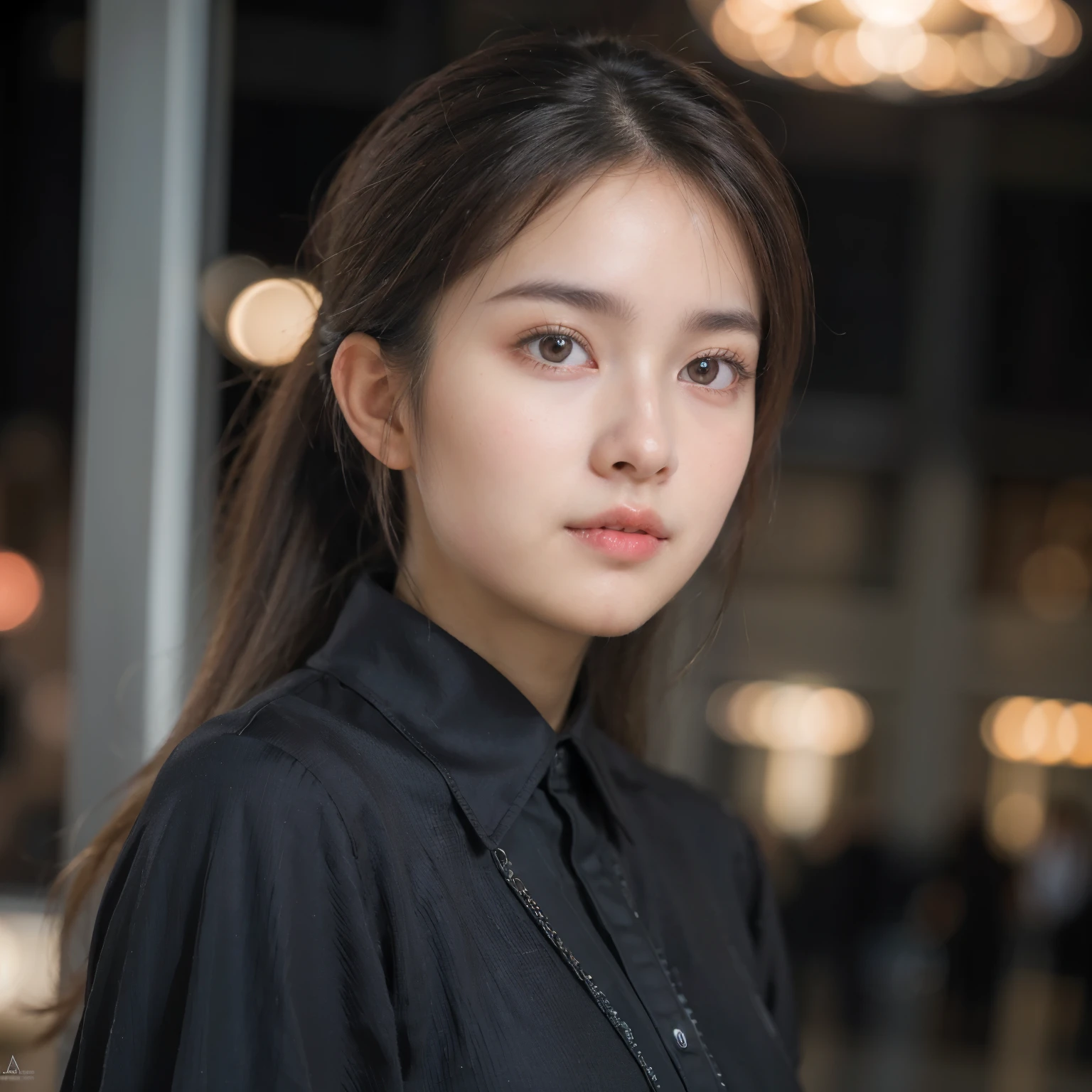 (8K, RAW photo, highest quality, High resolution:1.1), (hyperrealistic:1.4),(realistic, photorealistic:1.3), soft light,realistic face,realistic body,realistic skin,disorganized,masterpiece,(cute:1.8), 17 years old, baby face, Beautiful big breasts,(long hair,ponytail,blond hair),(big:1.2),fine black eyes,innocent eyes,droopy eyes,Watery eye,open lips,blush,good style,colorful lights,film Grain,,look viewer,full Body,,young,85mm lens, f/ 1.4,professional lighting,portrait,photon mapping,radio city,Physically based rendering,japanese girl,, wearing black abaya hijab
