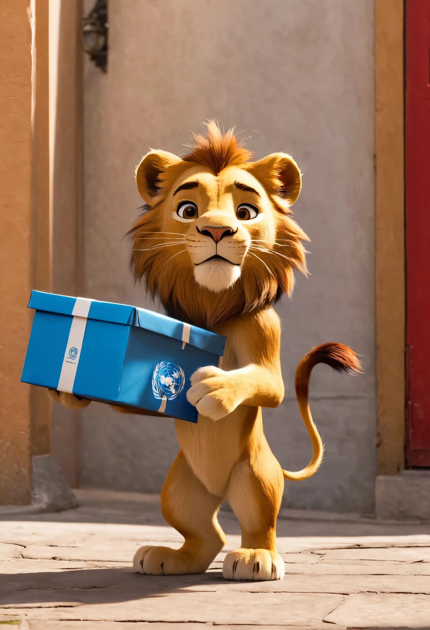 Un leon animado de delivery