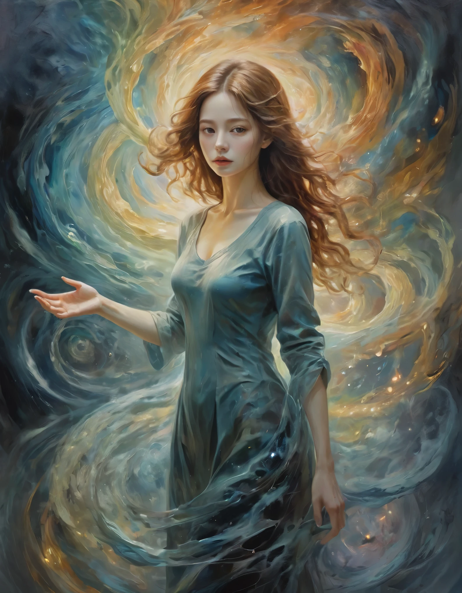 Within the confines of an oil painting, a mesmerizing paranormal digital detective emerges, their presence captivating and otherworldly. The main subject of this piece is a figure with swirling energies emanating from their fingertips, as if they possess magical abilities to solve mysteries beyond our understanding. The image is incredibly detailed, with every brushstroke enhancing the sense of intrigue and enigma. The colors used are deep and rich, adding to the depth and complexity of the character. This high-quality depiction invites viewers to unravel the secrets hidden within this hauntingly beautiful artwork.