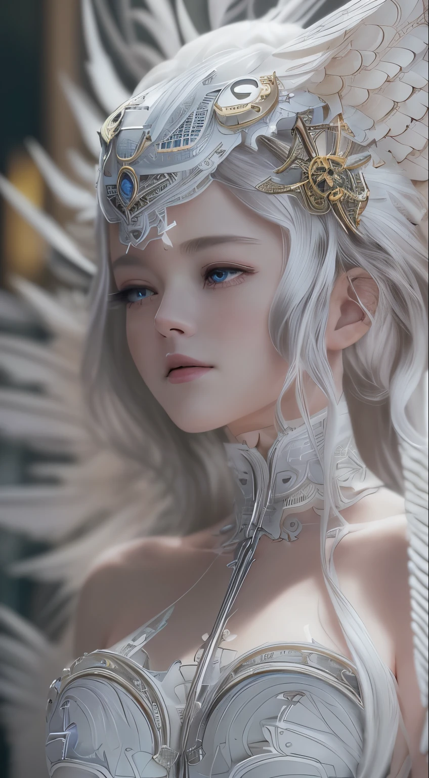 Close-up of a woman in a white dress with wings, full body angel, futuristic robot angel, wonderful angel wings, angel knight gothic girl, angel in plastic armor, intricate costume designs, As a mysterious Valkyrie, The whole body is made of white feathers,, futuristic and fantastic, white wings, beautiful天使の羽, steampunk angel, beautifulサイボーグ天使の女の子, 優雅な翼のmasterpiece, .CGI:1.4),(8K RAW photo, highest quality, masterpiece:1.2) Super detailed official art,photorealistic:1.37, (extraordinary, Professional),masterpiece,highest quality,super detailed,High resolution,High resolution,4k,4k portrait,8k,8K portrait,Unity8k壁紙,Very detailed CG,realistic,RAW photo,real person,portrait photography,photorealistic,shiny skin,fine skin,(((Dynamic Angle Full Body
 Dynamic Angle Wide Shot
 Dynamic Angle Close-up
 Dynamic Angle Upper Body
 Dynamic angle from above
 And dynamic angles from behind
 And dynamic angles from below
 ))),{{{{Supermodel }}}},{{{{Photorealistic:1.4}}}}, beautiful, very detailed eyes and face, beautiful eyes, That&#39;s ridiculous, incredibly That&#39;s ridiculous, Super detailed, High resolution, very detailed, highest quality, masterpiece, figure, very detailed, CG, unified, 8k wallpaper, wonderful, small details, masterpiece, highest quality, very detailed CG unified 8k wallpaper, face light, movie lighting,surrealistic female portrait, magic light, 32K resolution, action pose, realistic photography, dynamic lighting, art station, volume lighting, very detailed face, Award, Shadow}}}}}}}

