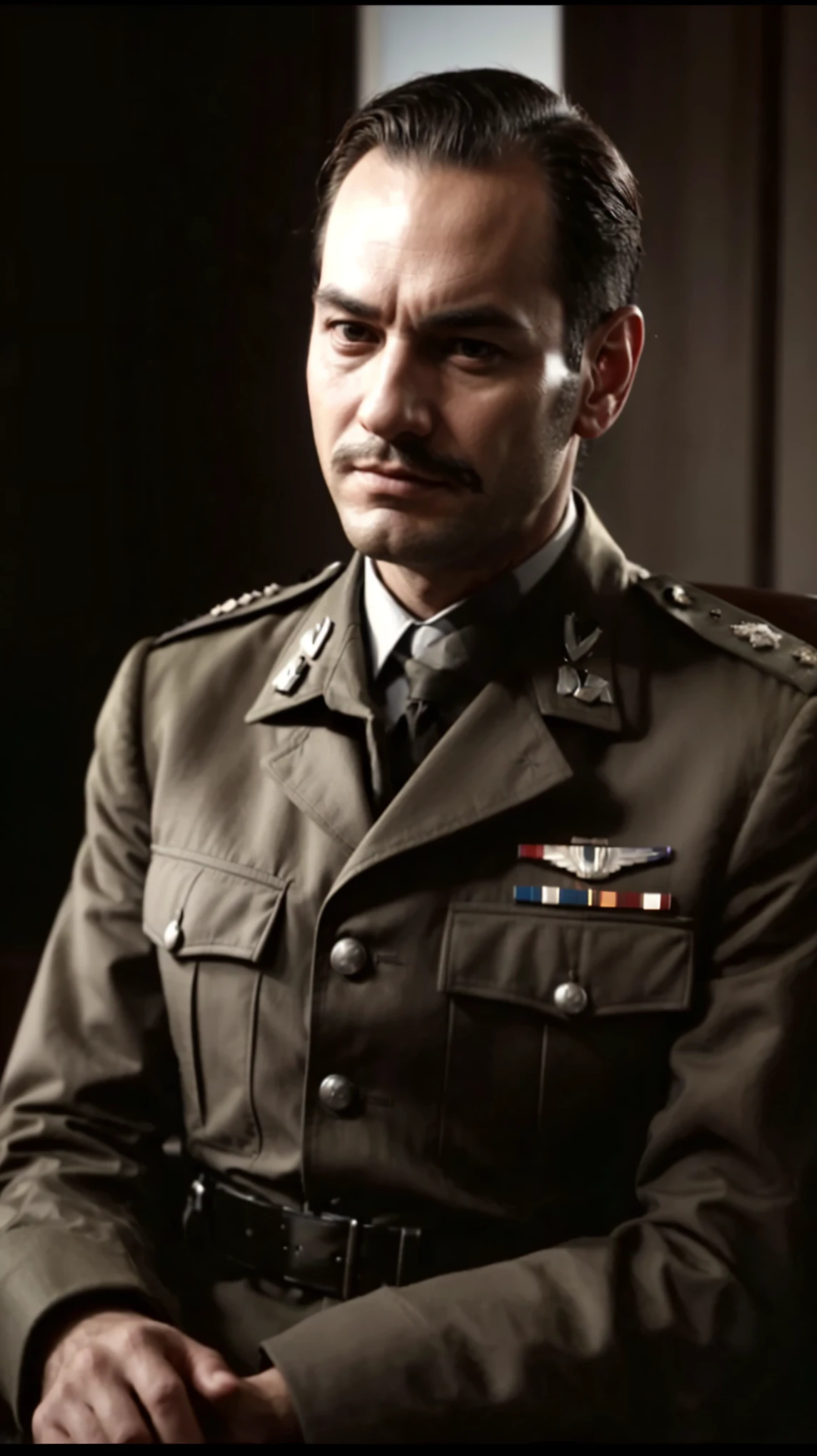 arafed man in military uniform sitting in a chair, hearts of iron portrait, hearts of iron portrait style, leader of fascist hungary, inspired by Adolf Dietrich, inspired by Yasutomo Oka, inspired by Mikoláš Aleš, sid meier, inspired by Otto Meyer-Amden, in military uniform