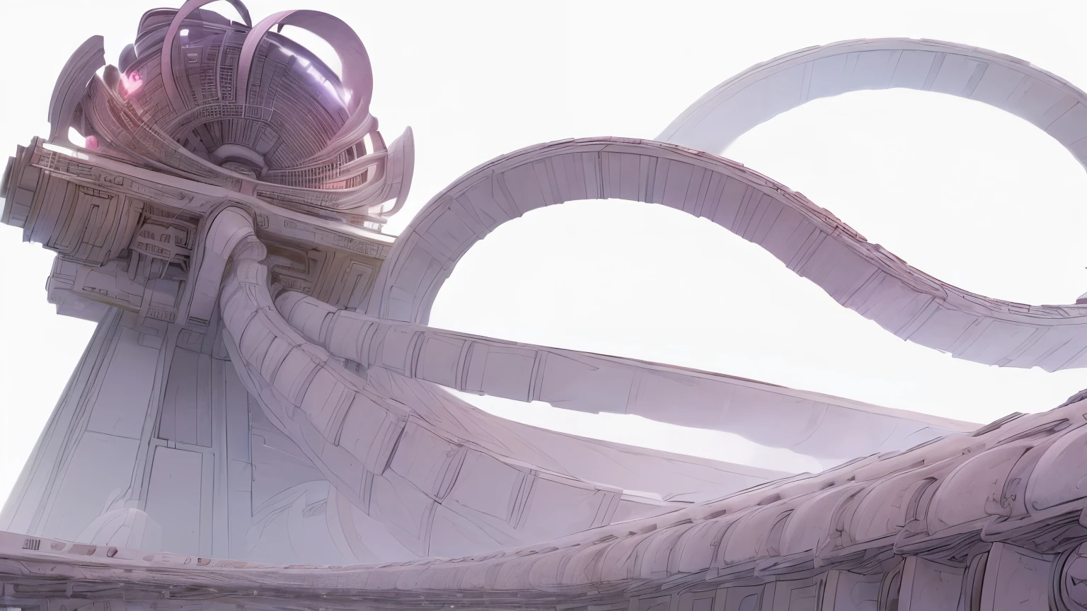 ((Masterpiece)), (Anime:1.3), ((best quality)), (abstract art:1.5), (High Definition), ((pale purple)), wide shot, (double helical structure;1.5), (simple white background:1.6), cityscape, (Beautiful), (Mechanical atmosphere),