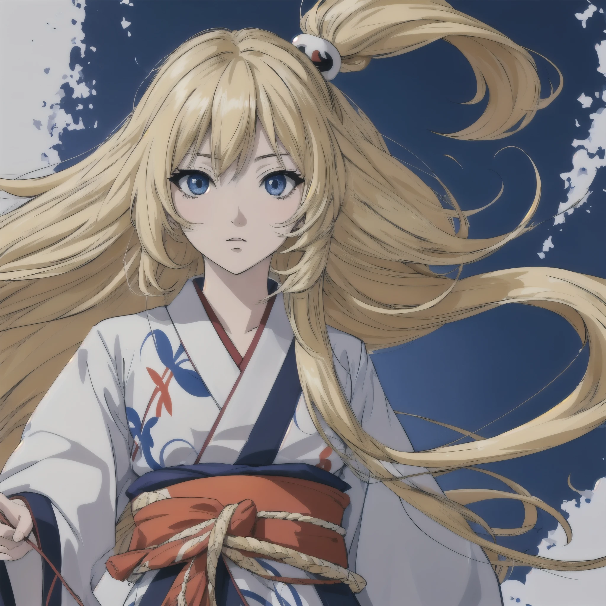 Japanese cartoons, Face, blonde hair, blue eyes, long hair, White background,