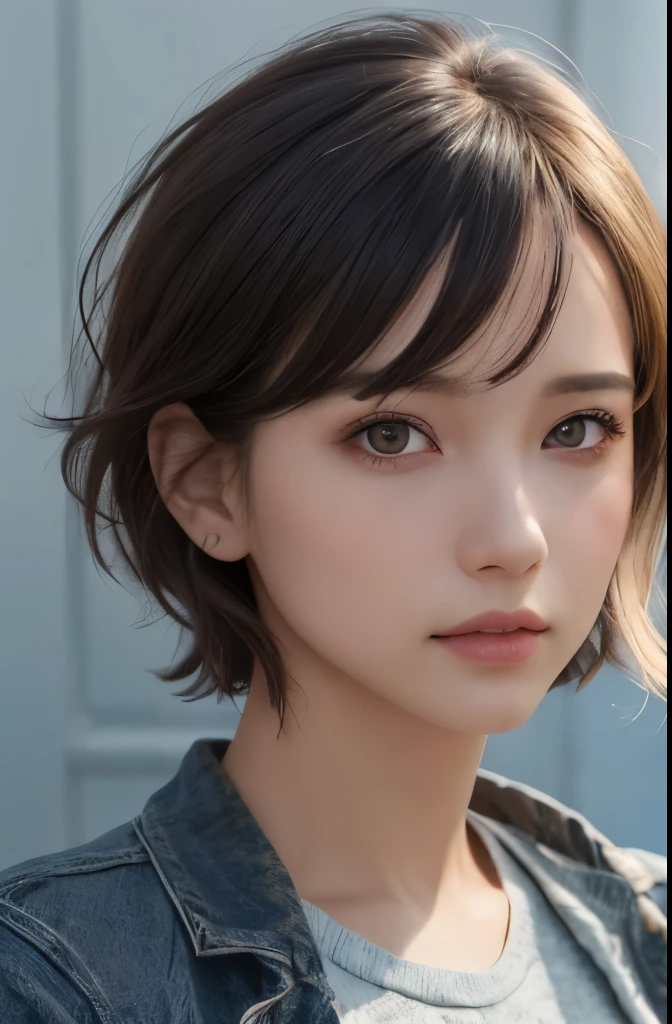(Representative works:1.4)、(8k、realistic、RAW photo、best image quality:1.4)、(30 year old mature woman)、beautiful face、(realistic face)、(dark brown hair、short hair:1.3)、beautiful hairstyle、realistic eyes、detailed and beautiful eyes、(realistic skin)、beautiful skin、(sweater)、not adjusted、charm、超High resolution、surreal、High resolution、golden ratio、gray background