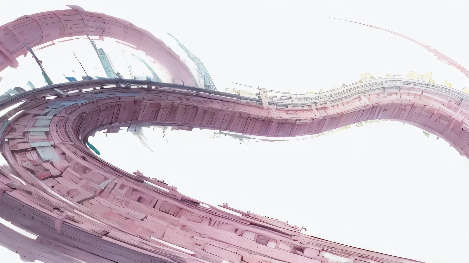 ((Masterpiece)), (Anime:1.3), ((best quality)), (abstract art:1.5), (High Definition), (pale purple), wide shot, (double helical structure;1.5), (simple white background:1.6), cityscape, (Beautiful), (Biological atmosphere),