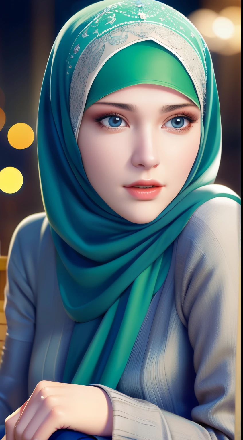 1girl, solo, beautiful face, high detailed realistic eyes, double eyelids, high detailed realistic pupils, (upon body from head to waist:1.36), (wearing hijab:1.37), (moslem headscarf:1.37), reading glasses, sitting alone on a long chair, amazing mosque park background, taj mahal, best quality, masterpiece, highres, black and white moslem female dress, Beautiful face, (upon body from head to waist:1.35), tyndall effect, photorealistic, dark studio, two tone lighting, 8k uhd, dslr, soft lighting, high quality, volumetric lighting, candid, Photograph, high resolution, 4k, 8k, Bokeh, (hyperrealistic girl), (illustration), (high resolution), (extremely detailed), (best illustration), (beautiful detailed eyes), (best quality), (ultra-detailed), (masterpiece), (wallpaper), (photorealistic), (natural light), (rim lighting), (detailed face), (high detailed realistic skin face texture), (anatomically correct), (heterochromic eyes), (detailed eyes), (sparkling eyes), (dynamic pose), (hair completely covered by the hijab:1.35), looking to viewer