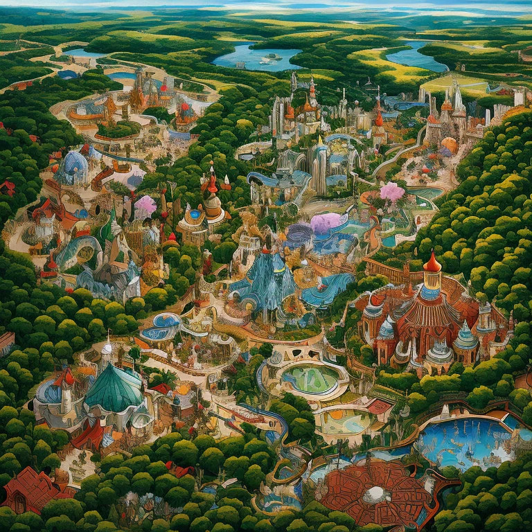 Aerial View of wonderland, best quality, perfect masterpiece, Representative work, official art, Professional, high detail, Ultra intricate detailed