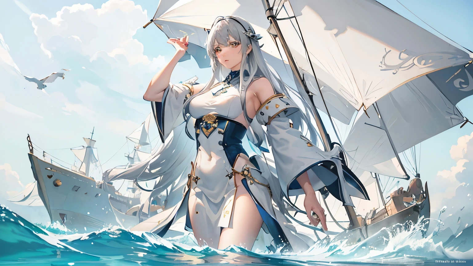 Beautiful and tranquil scene of a gray-clouded sky over a blue sea with majestic white ships, showcasing a serene and magnificent atmosphere. (Ultra-detailed, Realistic, 8K, High dynamic range, Vivid colors, Atmospheric, Clean lines, Extreme detail description, Physically-based rendering)
Or
Majestic scenery of a serene and magnificent gray-clouded sky over the tranquil blue sea with elegant white ships, depicting a peaceful and breathtaking atmosphere. (Best quality, Ultra-high definition, Highres, Masterpiece, HDR, Ultra-fine painting, Sharp focus,