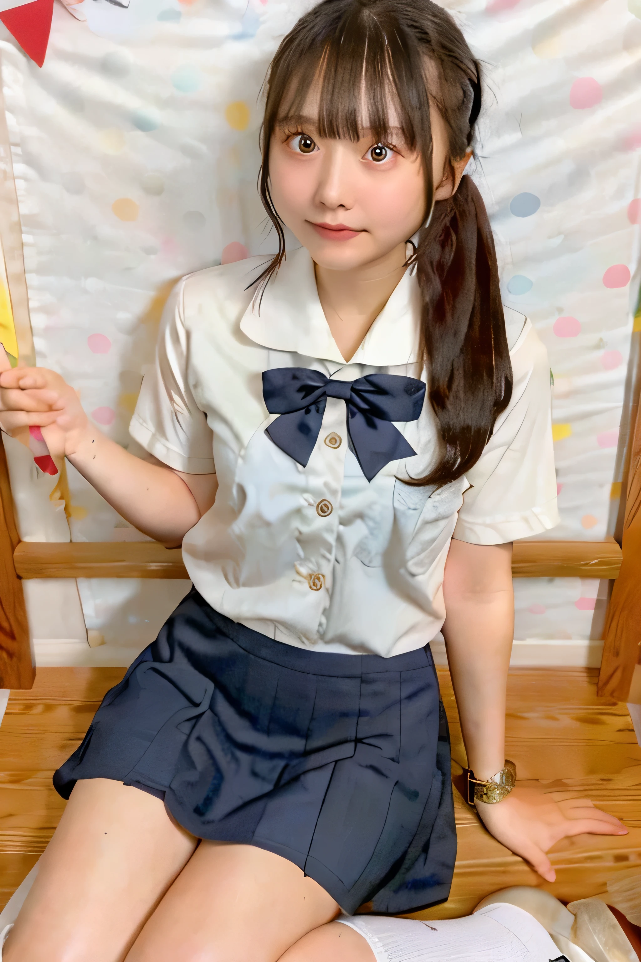 Asian woman in uniform sitting on a bench, JK uniform, wearing japanese school uniform, japanese girl uniform, japanese school uniform, wearing school uniformいる, wearing school uniform, girl in uniform, magic school uniform, seifuku, cute high school girl, hyperrealistic , a hyperrealistic , realistic , magic school uniform、(((Skirt )))、
(((spread your legs wide open)))、(((thighs)))、