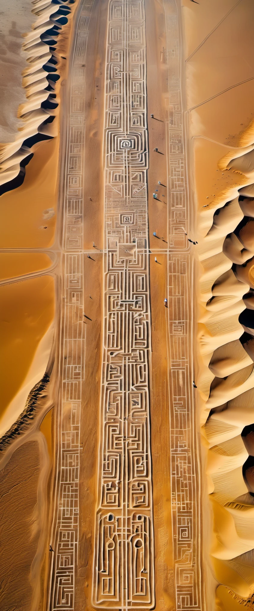 Aerial View/Aerial View, Nazca Giant Paintings, Nazca Lines, In the Gulf of Paracas, Peru, looking down on the land of Nazca from a height of thousands of meters, one is amazed to find, in this desolate, barren land,egyptian abstract painting, a portrait of a man: he is staring with his eyes, his right hand outstretched, and his feet are covered with heavy boots. In addition, there are paintings of various geometric shapes: straight lines, crossed lines, rectangles, and triangles.
